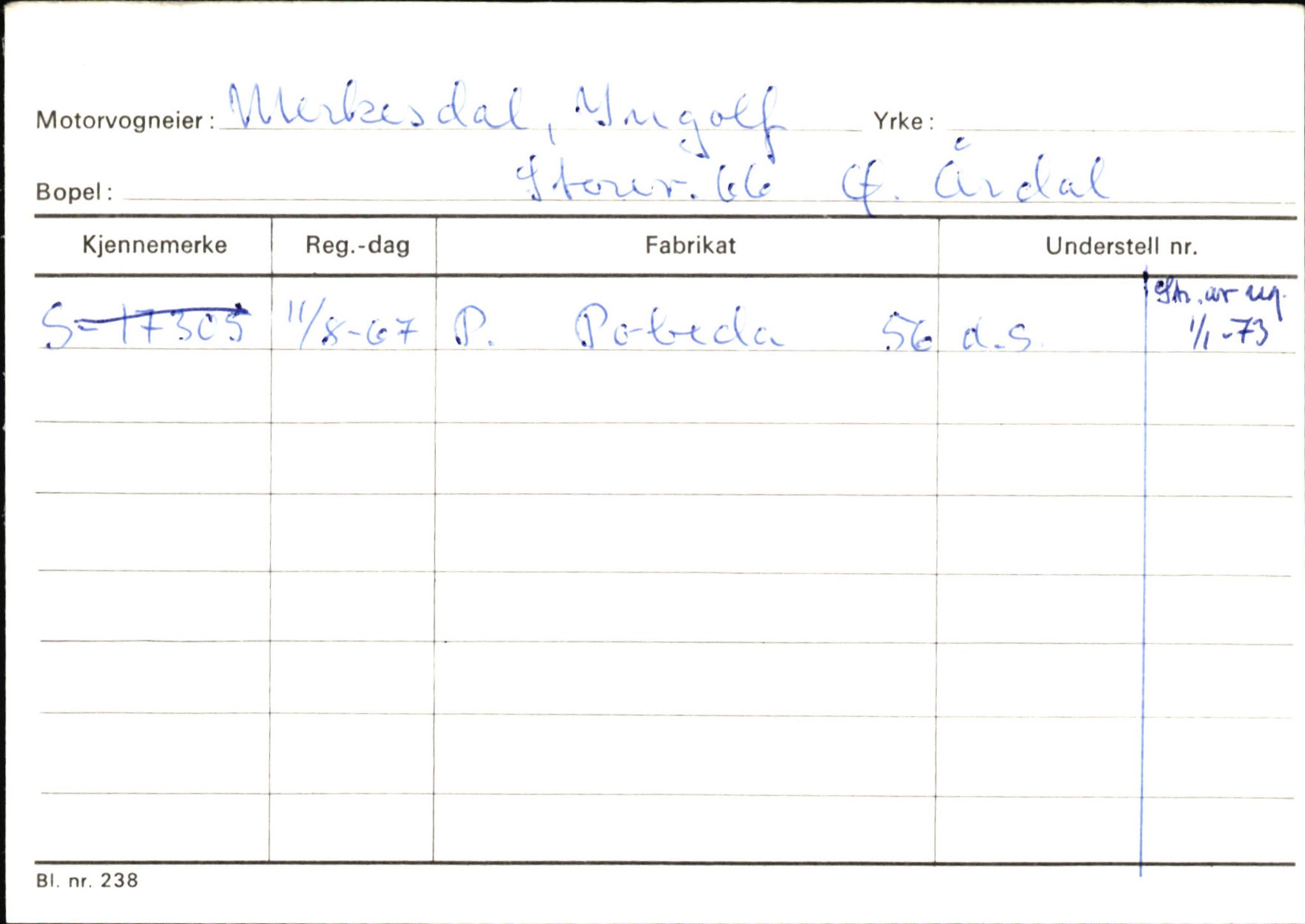 Statens vegvesen, Sogn og Fjordane vegkontor, AV/SAB-A-5301/4/F/L0145: Registerkort Vågsøy S-Å. Årdal I-P, 1945-1975, s. 1665