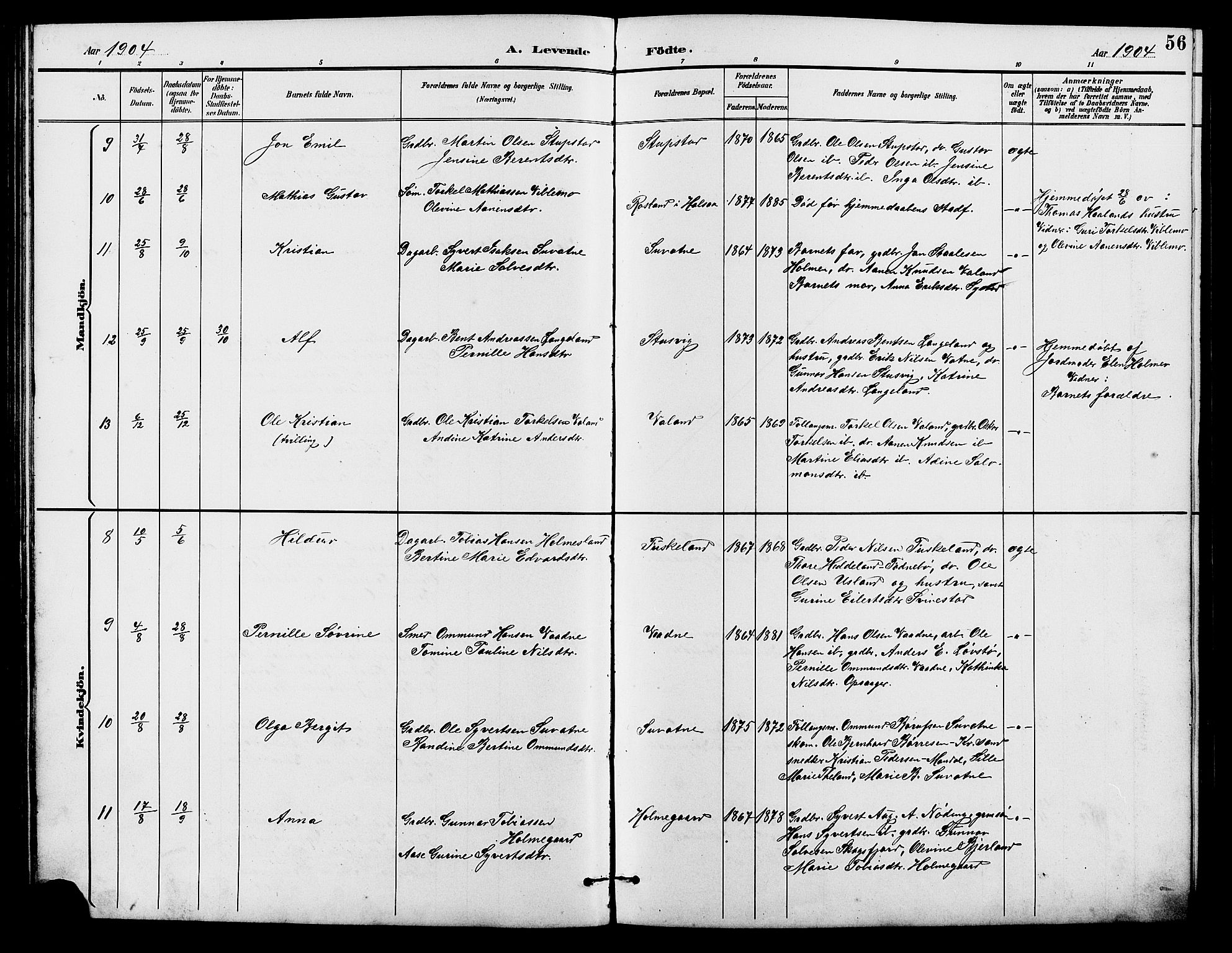 Holum sokneprestkontor, AV/SAK-1111-0022/F/Fb/Fba/L0005: Klokkerbok nr. B 5, 1891-1909, s. 56