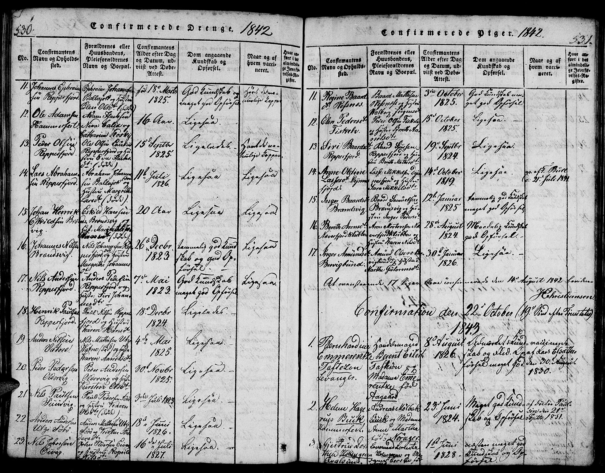 Hammerfest sokneprestkontor, AV/SATØ-S-1347/H/Hb/L0001.klokk: Klokkerbok nr. 1, 1822-1850, s. 530-531
