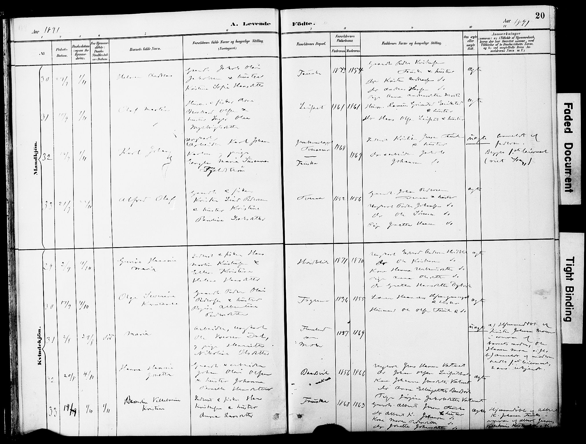 Ministerialprotokoller, klokkerbøker og fødselsregistre - Nordland, AV/SAT-A-1459/849/L0690: Ministerialbok nr. 849A02, 1890-1897, s. 20
