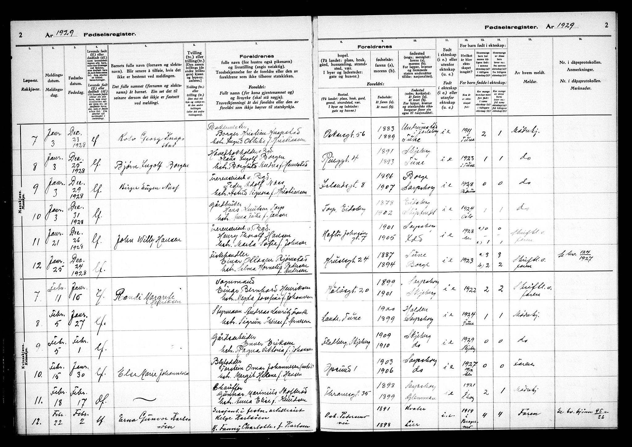 Sarpsborg prestekontor Kirkebøker, SAO/A-2006/J/Ja/L0003: Fødselsregister nr. 3, 1929-1935, s. 2