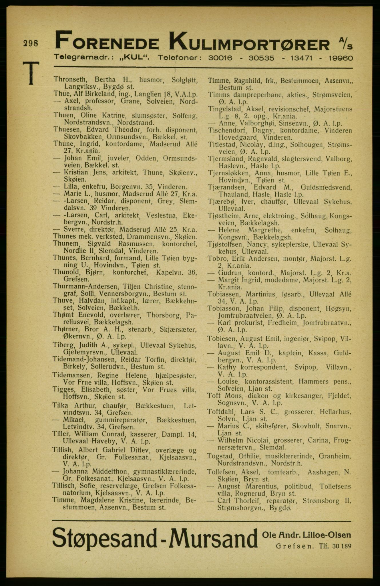 Aker adressebok/adressekalender, PUBL/001/A/002: Akers adressekalender, 1922, s. 298