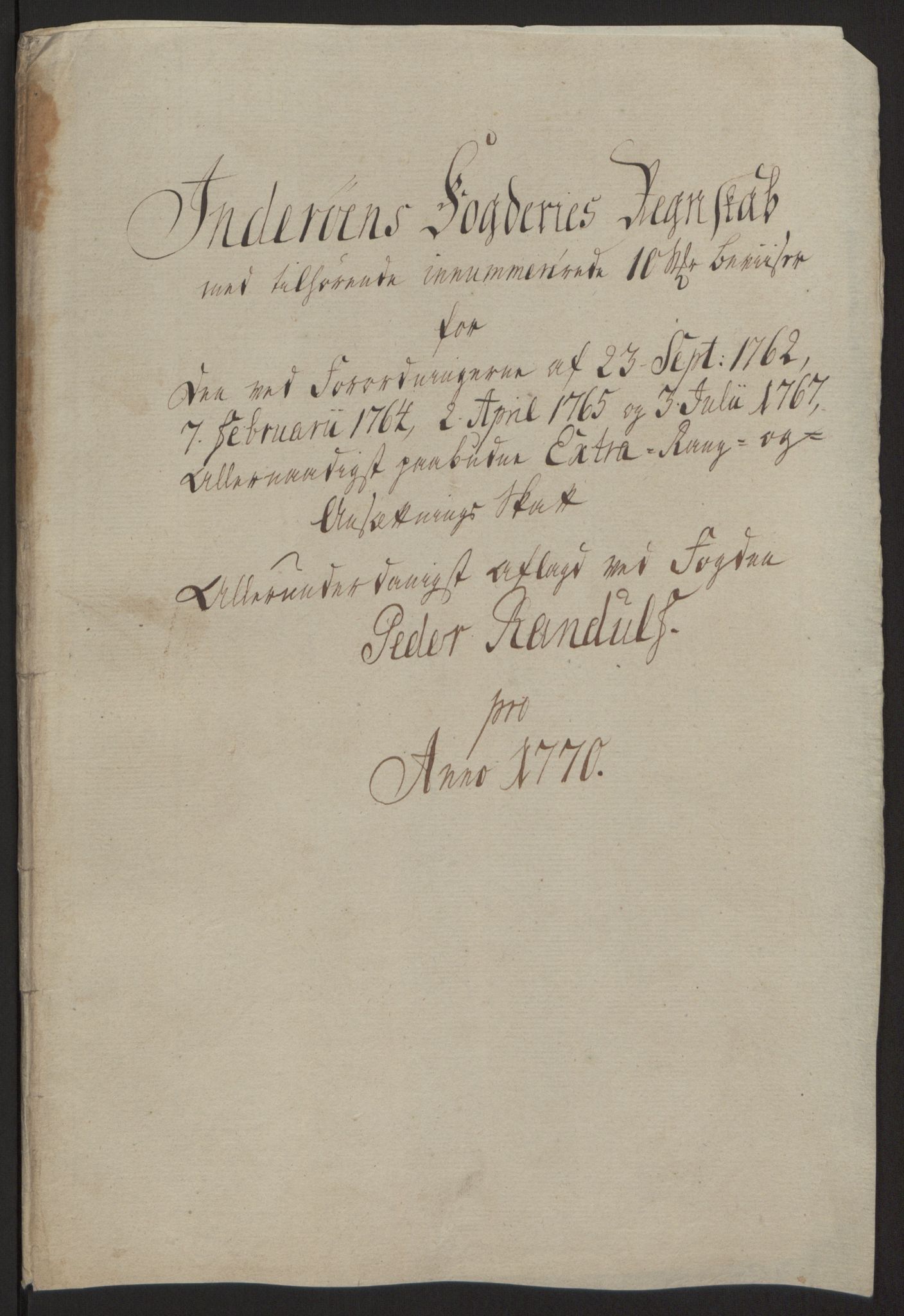 Rentekammeret inntil 1814, Reviderte regnskaper, Fogderegnskap, AV/RA-EA-4092/R63/L4420: Ekstraskatten Inderøy, 1762-1772, s. 374