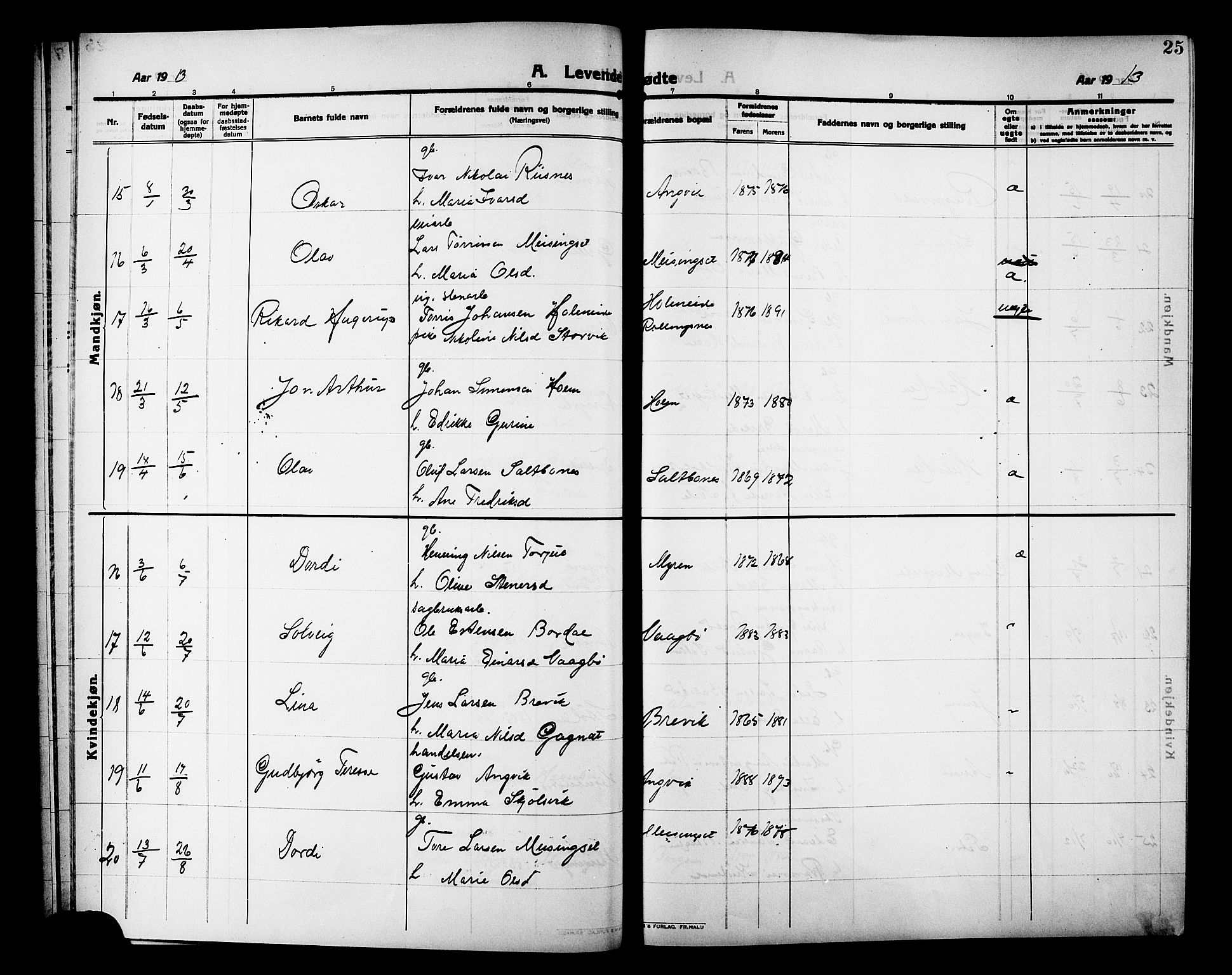 Ministerialprotokoller, klokkerbøker og fødselsregistre - Møre og Romsdal, AV/SAT-A-1454/586/L0993: Klokkerbok nr. 586C04, 1910-1918, s. 25