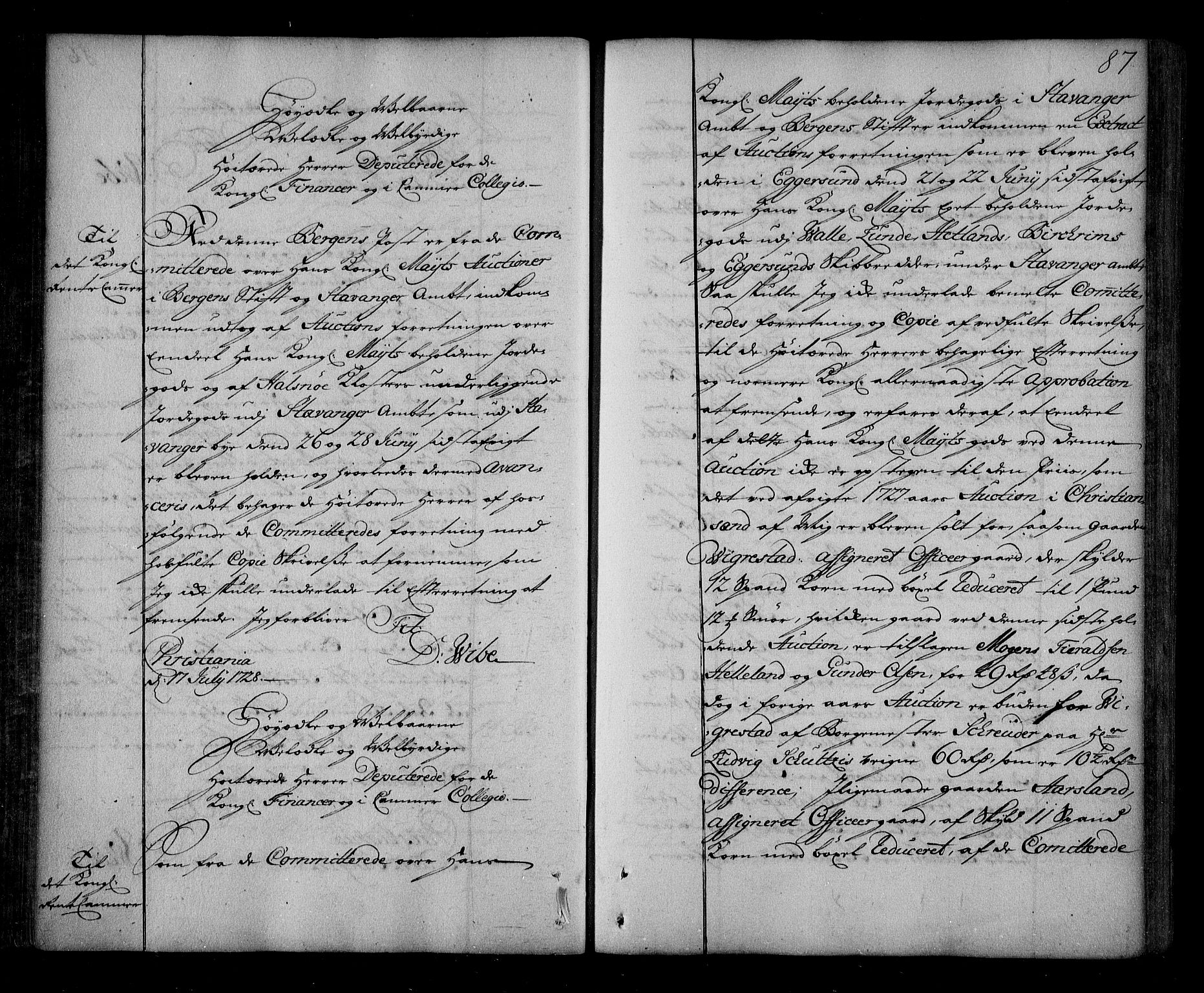 Stattholderembetet 1572-1771, AV/RA-EA-2870/Be/L0004: Korrespondanseprotokoll, 1727-1731, s. 86b-87a