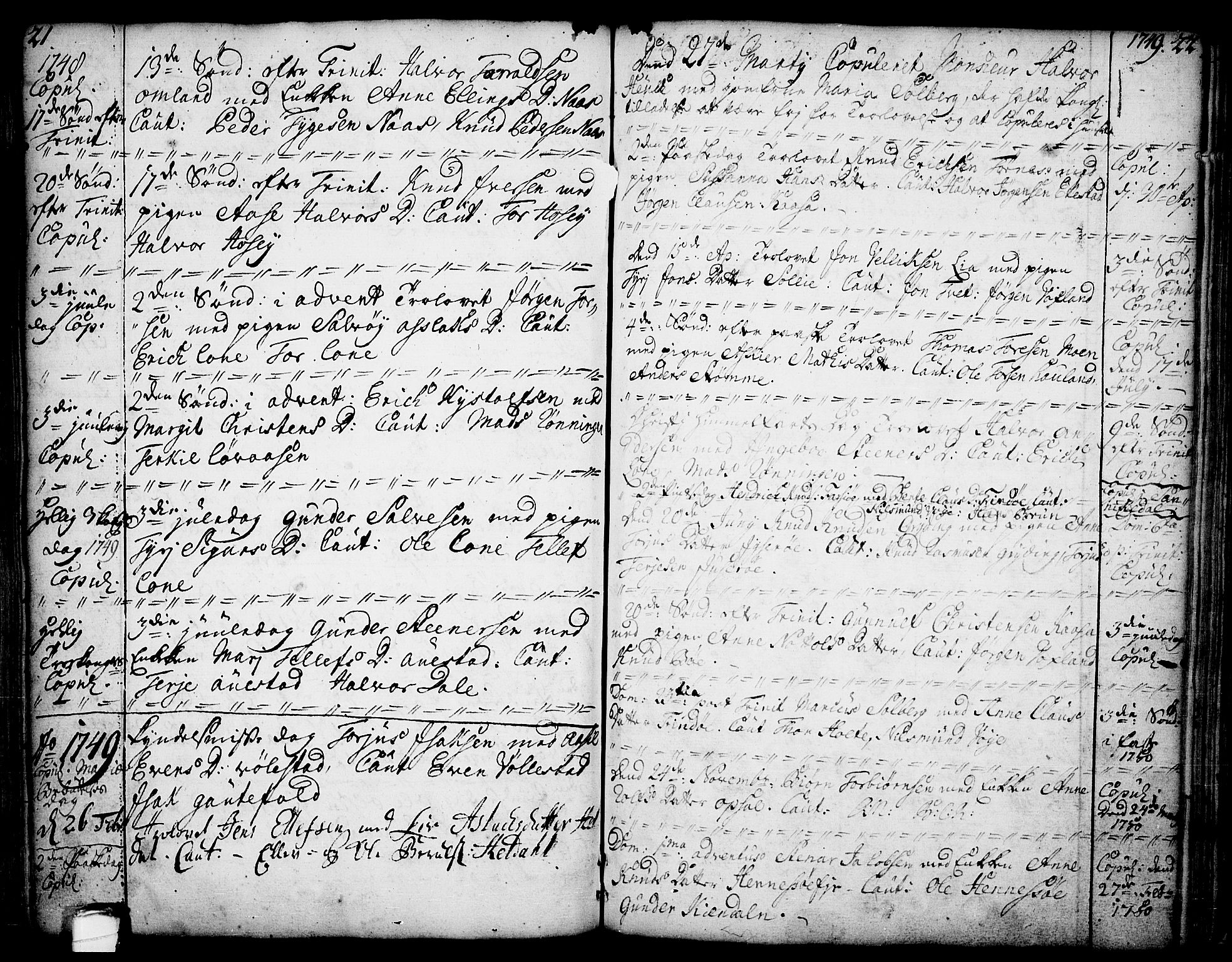 Drangedal kirkebøker, AV/SAKO-A-258/F/Fa/L0002: Ministerialbok nr. 2, 1733-1753, s. 21-22