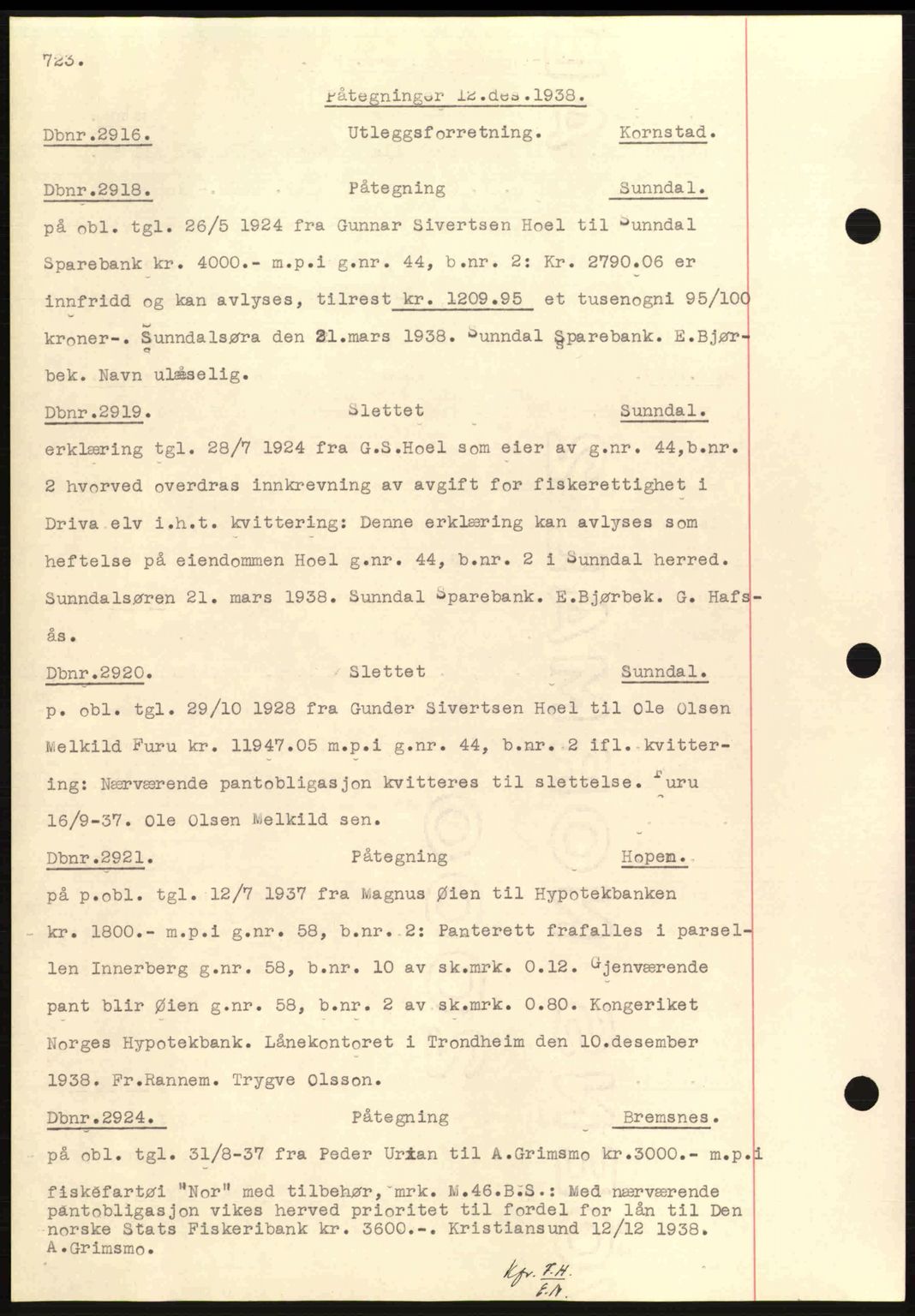 Nordmøre sorenskriveri, SAT/A-4132/1/2/2Ca: Pantebok nr. C80, 1936-1939, Dagboknr: 2916/1938
