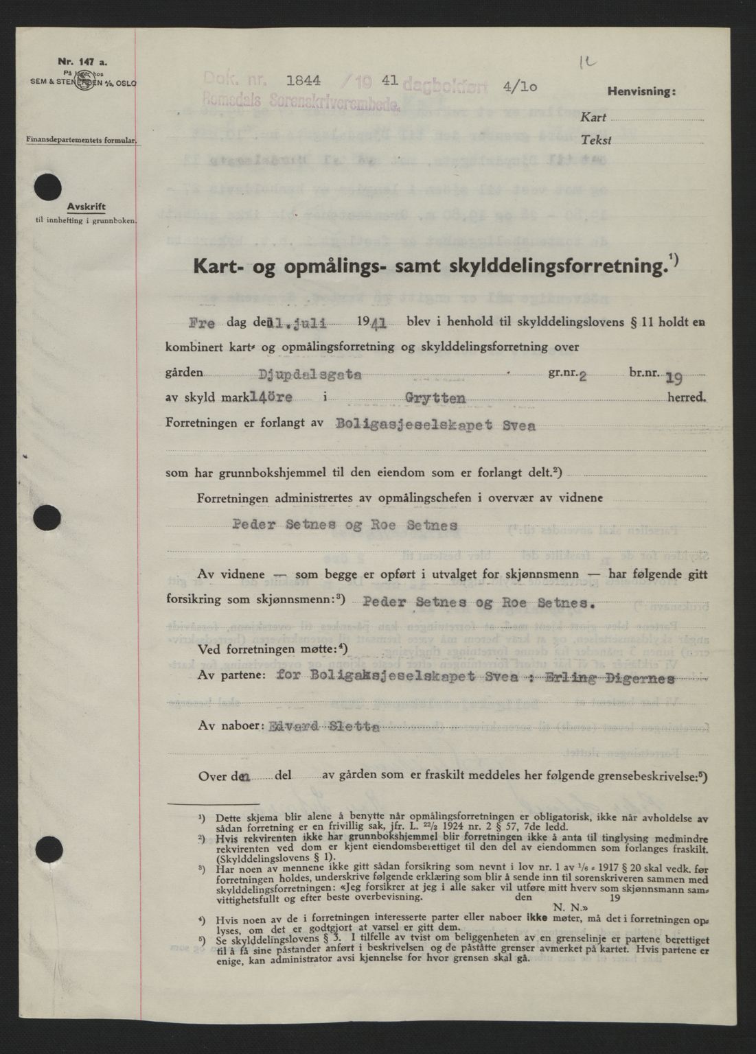 Romsdal sorenskriveri, AV/SAT-A-4149/1/2/2C: Pantebok nr. A11, 1941-1942, Dagboknr: 1843/1941