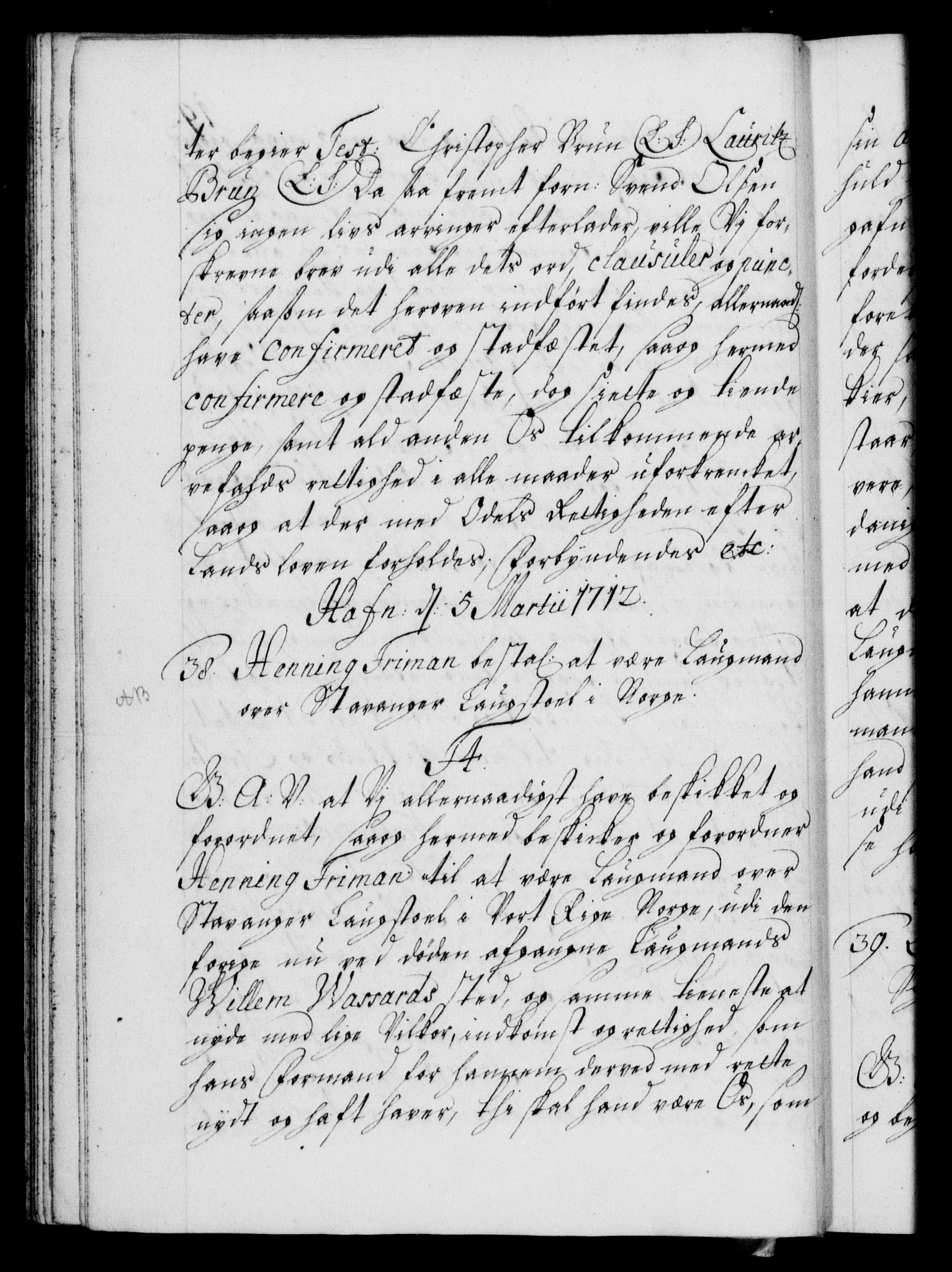 Danske Kanselli 1572-1799, RA/EA-3023/F/Fc/Fca/Fcaa/L0021: Norske registre, 1712-1715, s. 19b