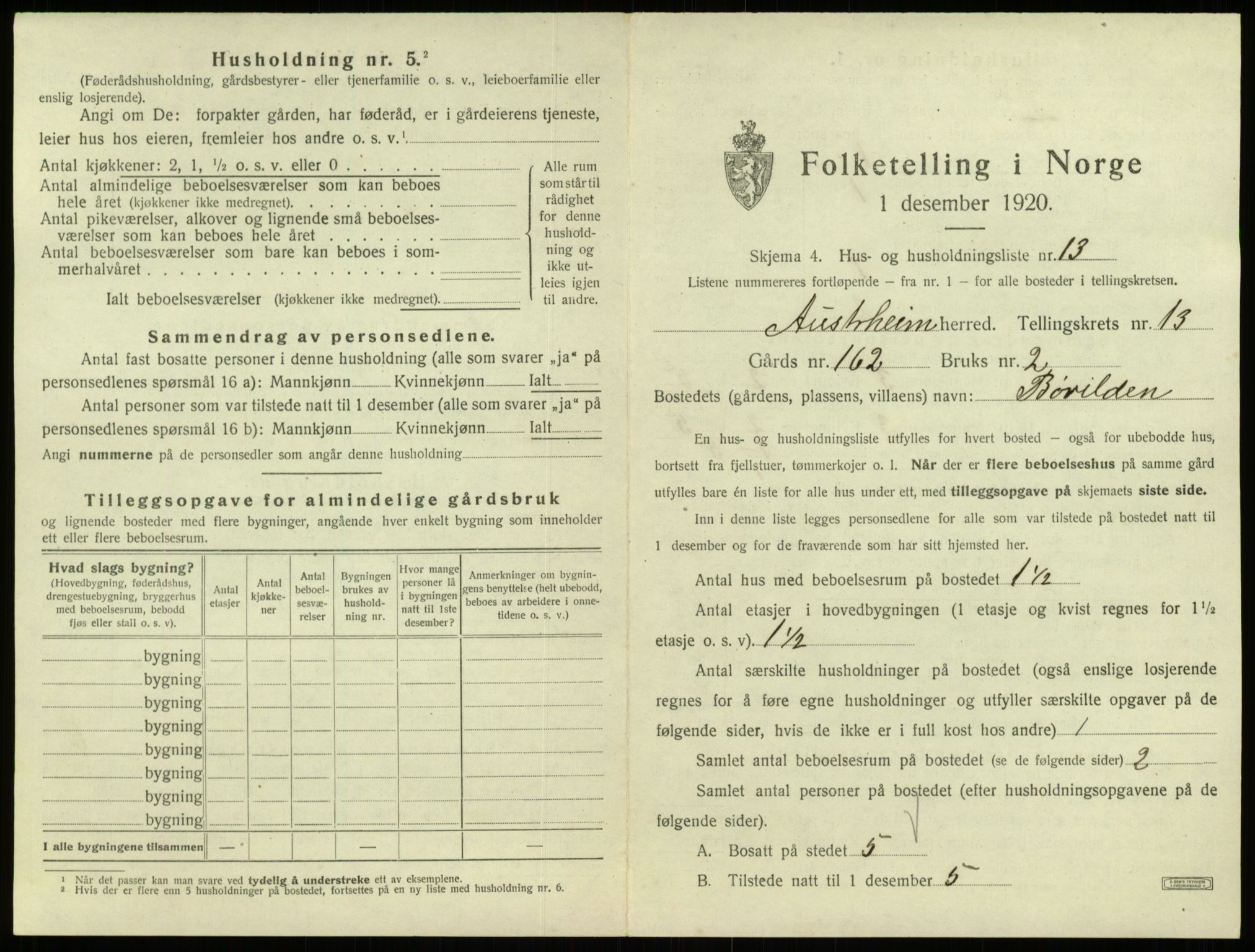 SAB, Folketelling 1920 for 1264 Austrheim herred, 1920, s. 645