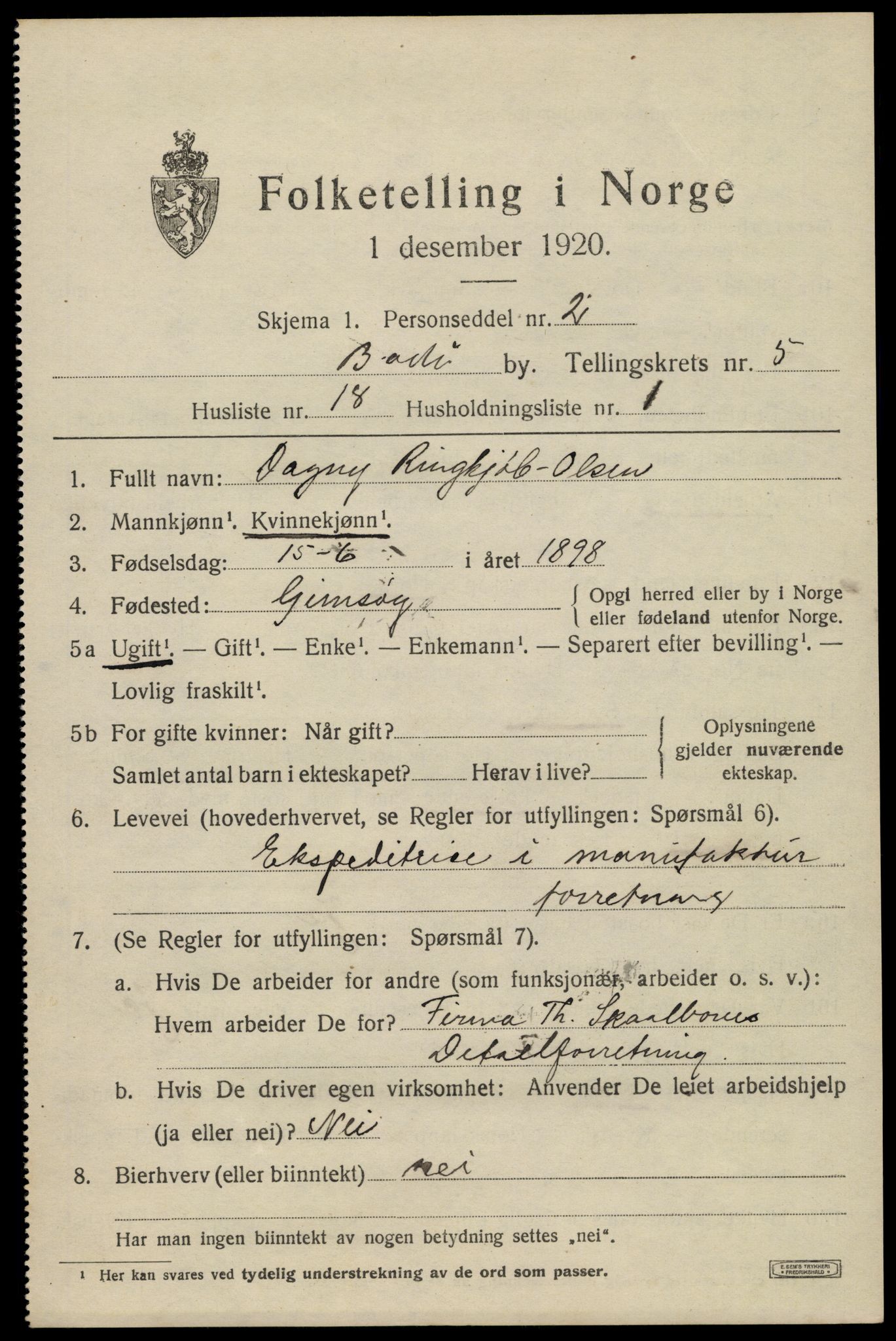 SAT, Folketelling 1920 for 1804 Bodø kjøpstad, 1920, s. 8881
