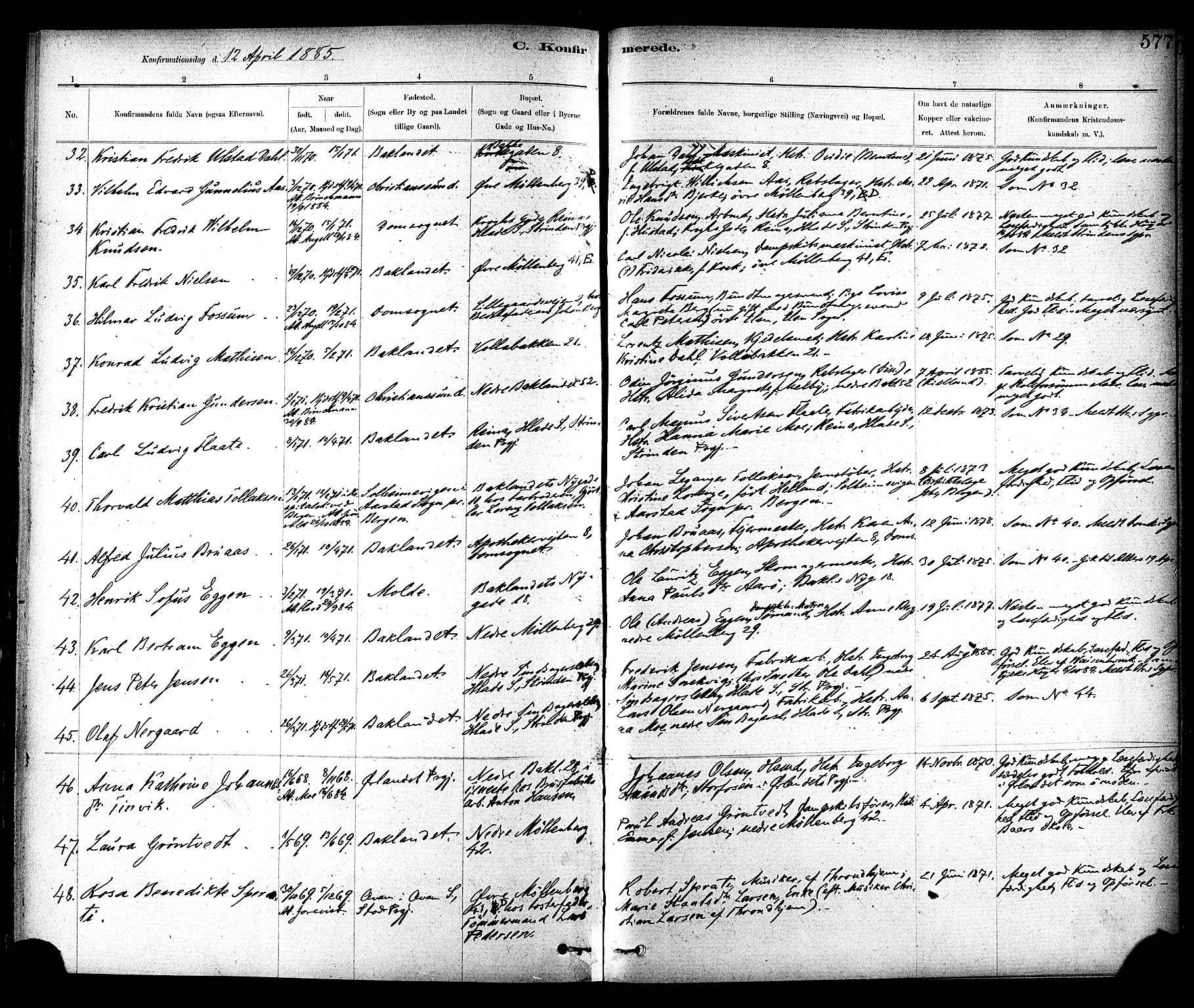 Ministerialprotokoller, klokkerbøker og fødselsregistre - Sør-Trøndelag, SAT/A-1456/604/L0188: Ministerialbok nr. 604A09, 1878-1892, s. 577