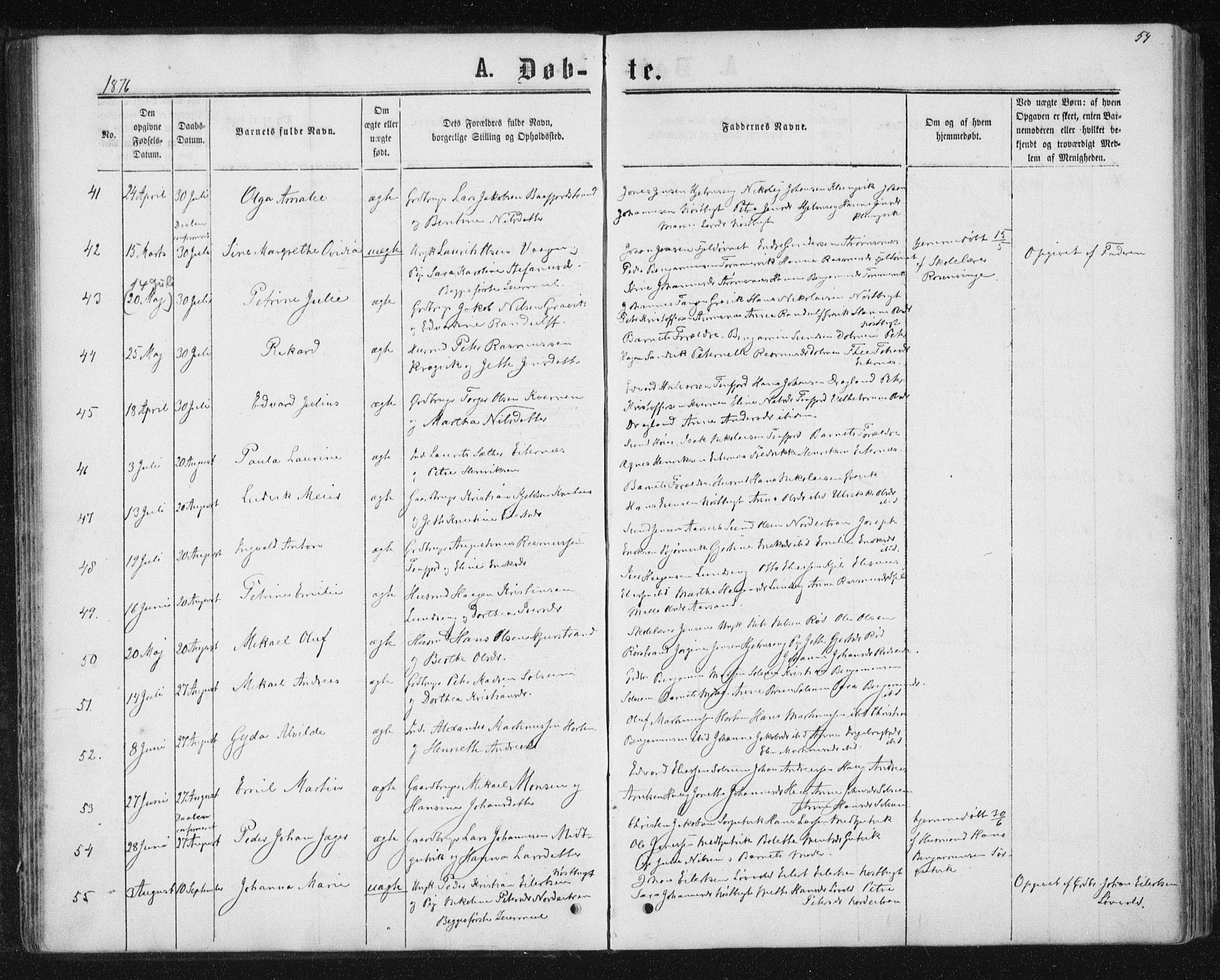 Ministerialprotokoller, klokkerbøker og fødselsregistre - Nord-Trøndelag, AV/SAT-A-1458/788/L0696: Ministerialbok nr. 788A03, 1863-1877, s. 54