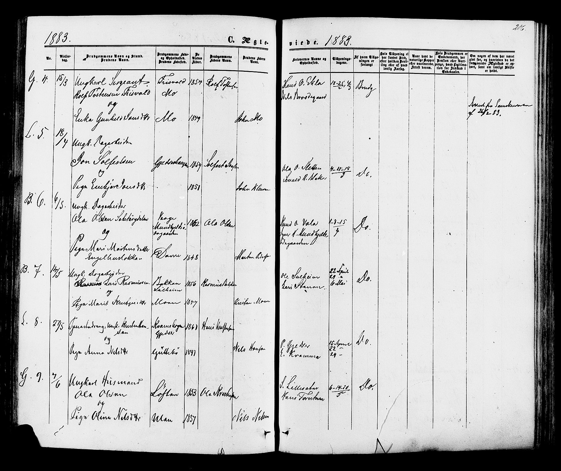 Lom prestekontor, AV/SAH-PREST-070/K/L0007: Ministerialbok nr. 7, 1863-1884, s. 206