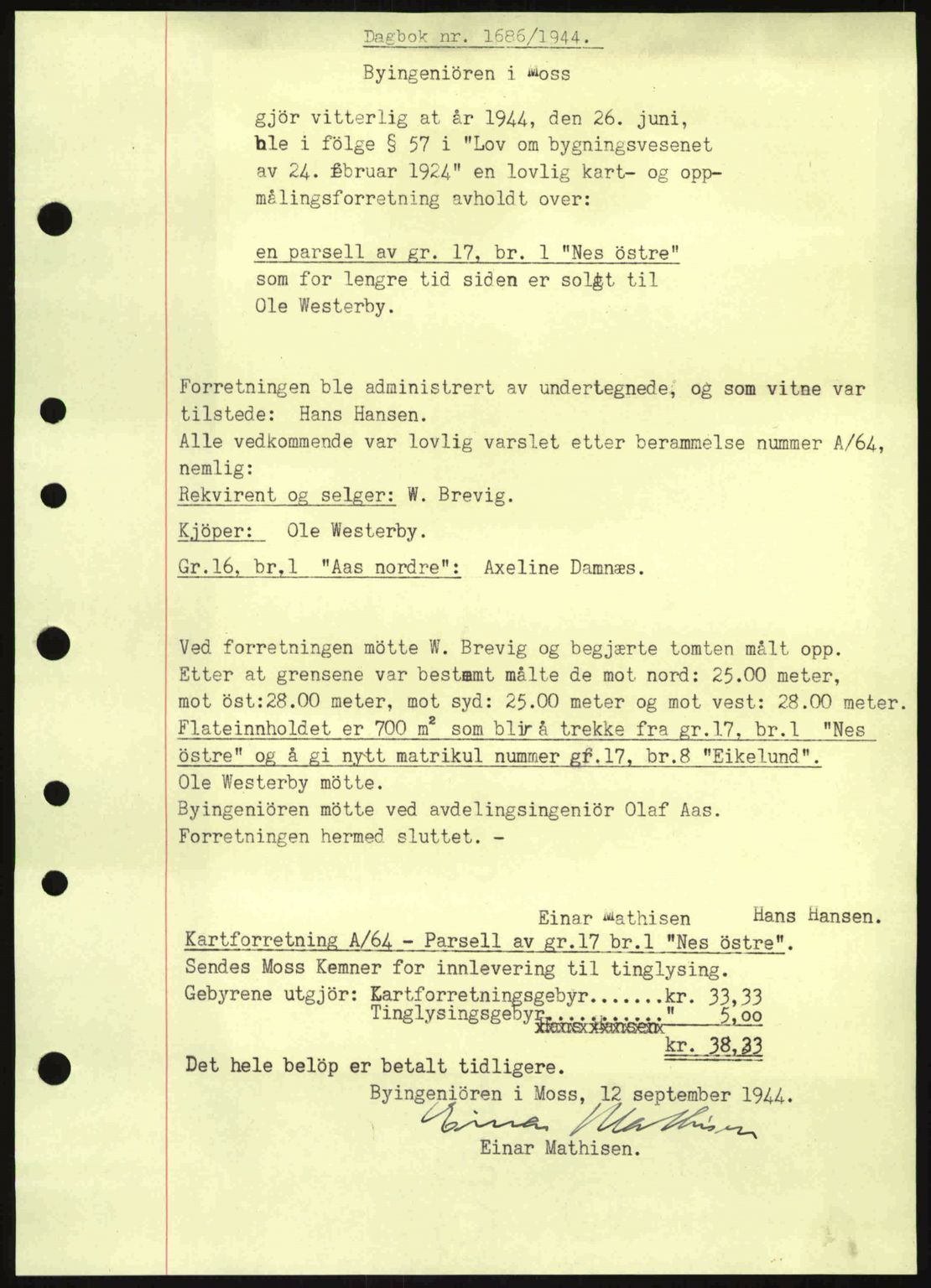 Moss sorenskriveri, SAO/A-10168: Pantebok nr. A13, 1944-1945, Dagboknr: 1686/1944