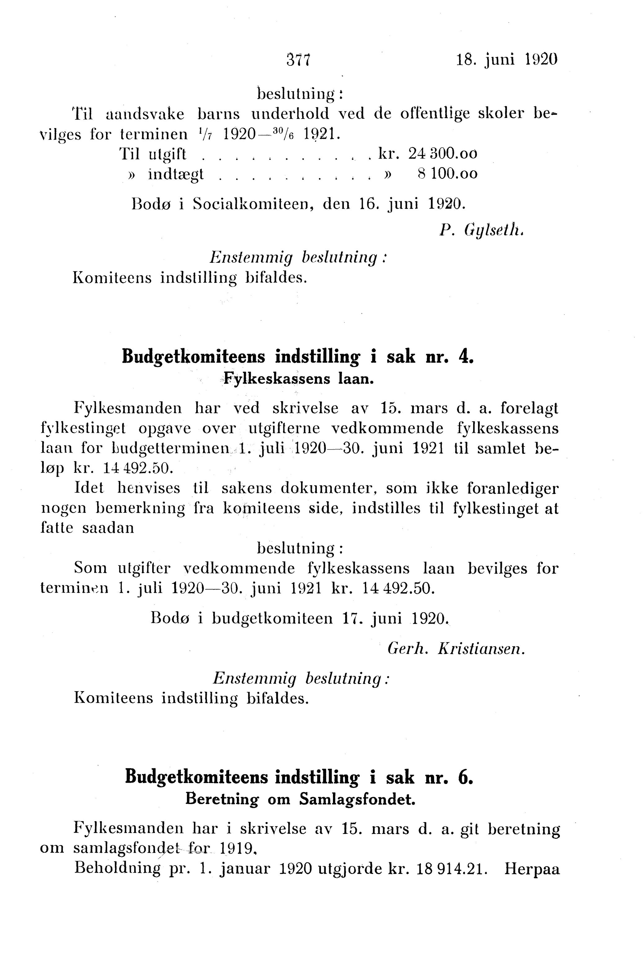 Nordland Fylkeskommune. Fylkestinget, AIN/NFK-17/176/A/Ac/L0043: Fylkestingsforhandlinger 1920, 1920