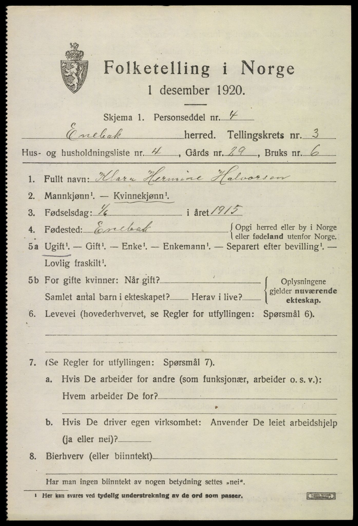 SAO, Folketelling 1920 for 0229 Enebakk herred, 1920, s. 2791