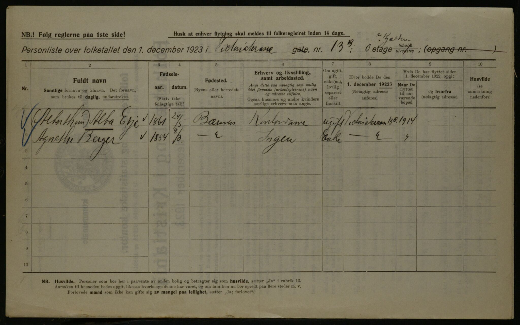 OBA, Kommunal folketelling 1.12.1923 for Kristiania, 1923, s. 136336