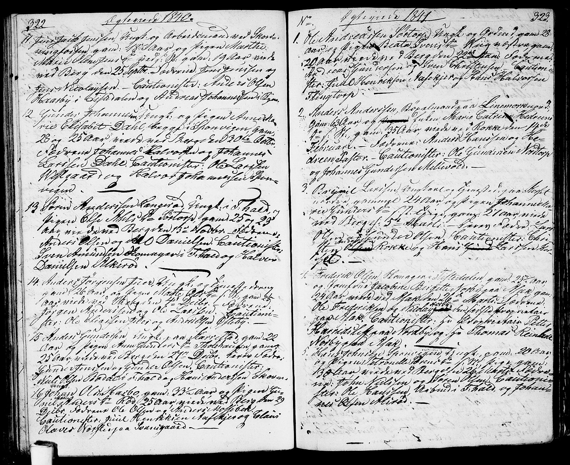 Berg prestekontor Kirkebøker, AV/SAO-A-10902/G/Ga/L0002: Klokkerbok nr. I 2, 1832-1844, s. 322-323