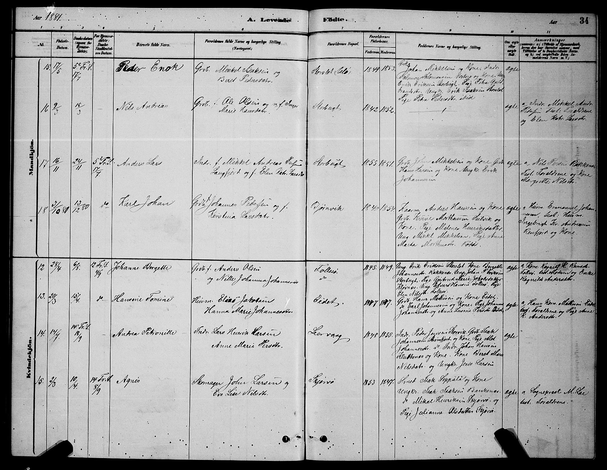 Skjervøy sokneprestkontor, AV/SATØ-S-1300/H/Ha/Hab/L0006klokker: Klokkerbok nr. 6, 1878-1888, s. 34