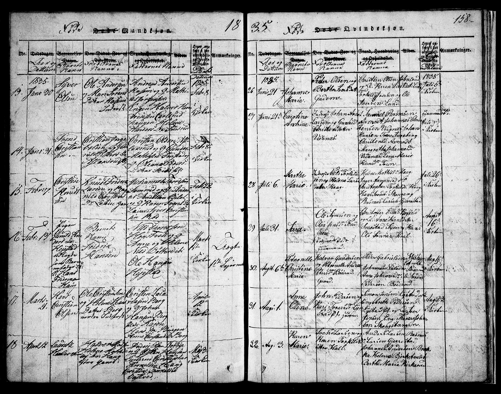 Skiptvet prestekontor Kirkebøker, AV/SAO-A-20009/G/Ga/L0001: Klokkerbok nr. 1, 1815-1838, s. 158