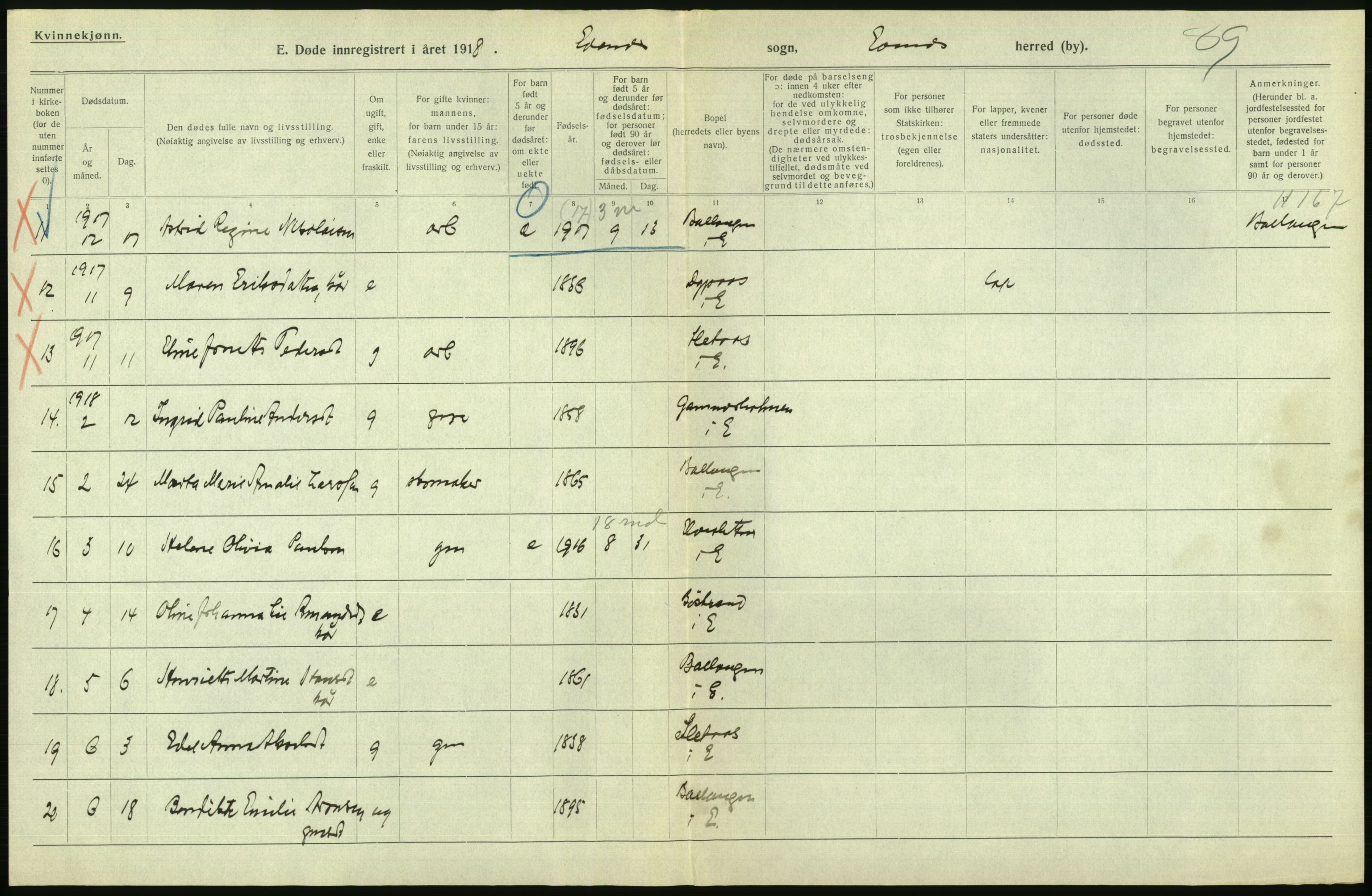 Statistisk sentralbyrå, Sosiodemografiske emner, Befolkning, AV/RA-S-2228/D/Df/Dfb/Dfbh/L0055: Nordland fylke: Døde. Bygder og byer., 1918, s. 586