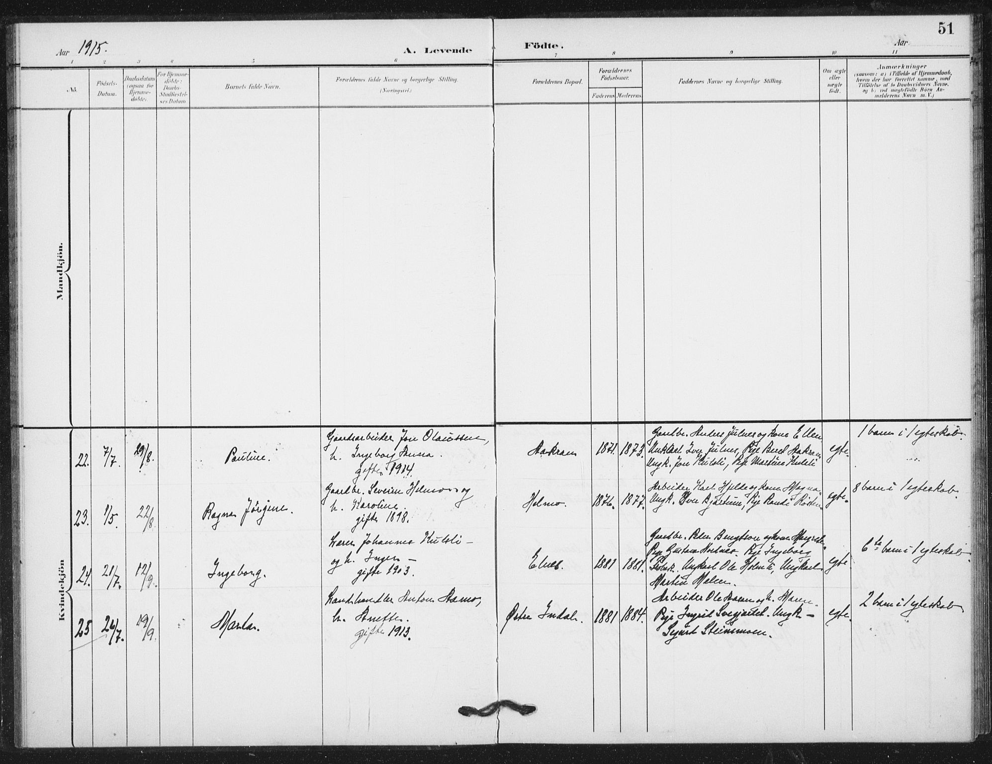 Ministerialprotokoller, klokkerbøker og fødselsregistre - Nord-Trøndelag, AV/SAT-A-1458/724/L0264: Ministerialbok nr. 724A02, 1908-1915, s. 51