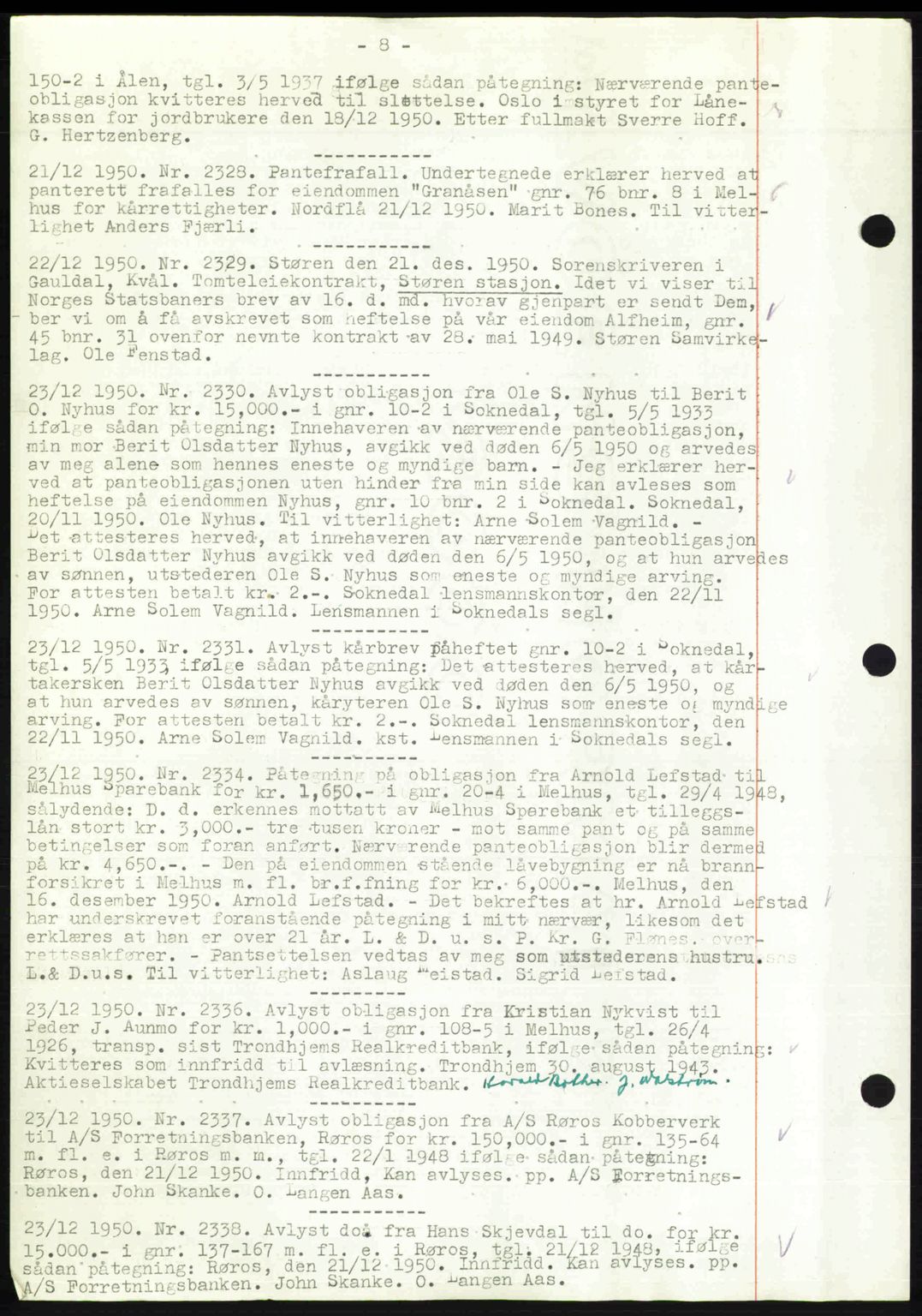 Gauldal sorenskriveri, SAT/A-0014/1/2/2C: Pantebok nr. A11, 1950-1950, Dagboknr: 2328/1950