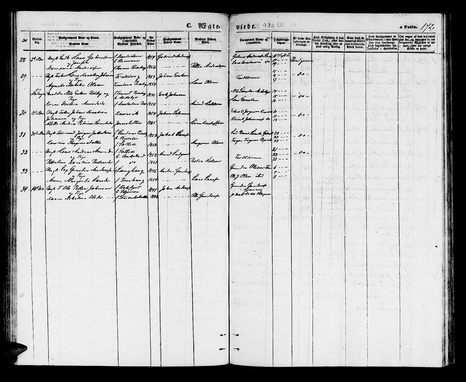 Lenvik sokneprestembete, AV/SATØ-S-1310/H/Ha/Hab/L0005klokker: Klokkerbok nr. 5, 1870-1880, s. 172