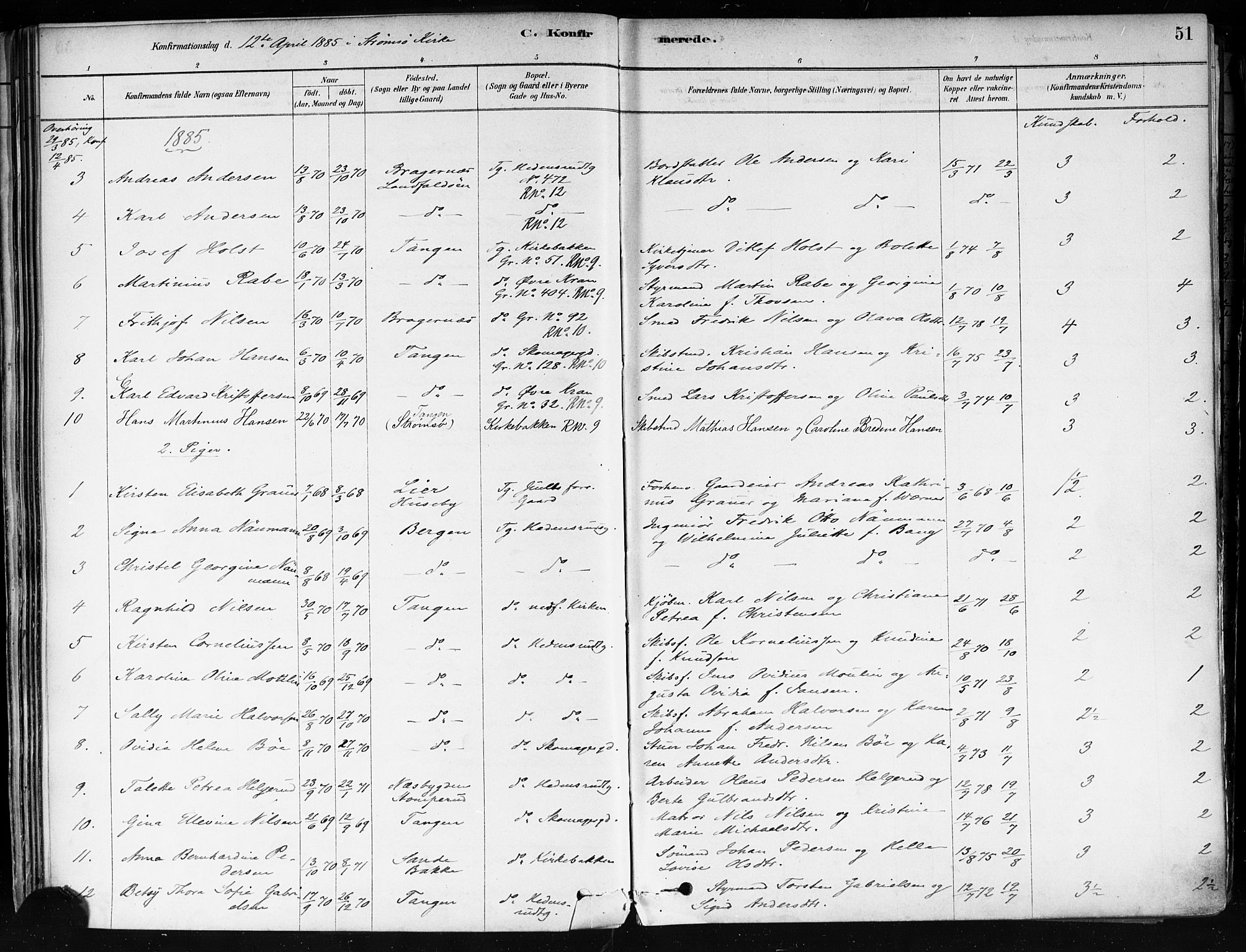 Strømsø kirkebøker, AV/SAKO-A-246/F/Fa/L0022: Ministerialbok nr. I 22, 1879-1899, s. 51