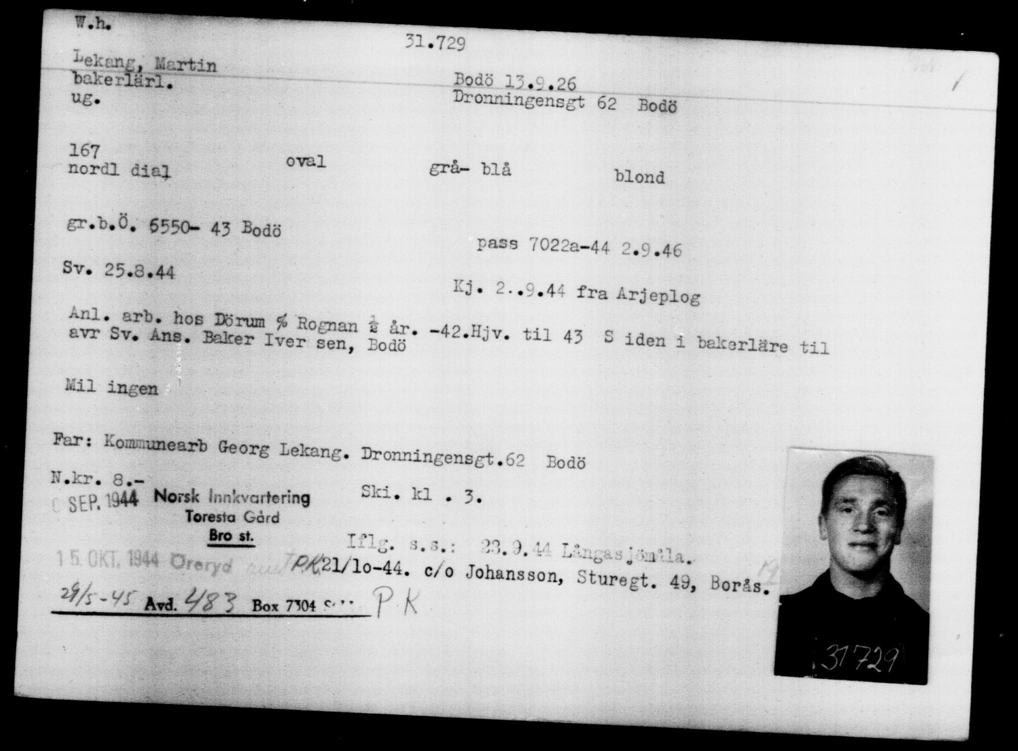 Den Kgl. Norske Legasjons Flyktningskontor, AV/RA-S-6753/V/Va/L0013: Kjesäterkartoteket.  Flyktningenr. 31500-34731, 1940-1945, s. 247
