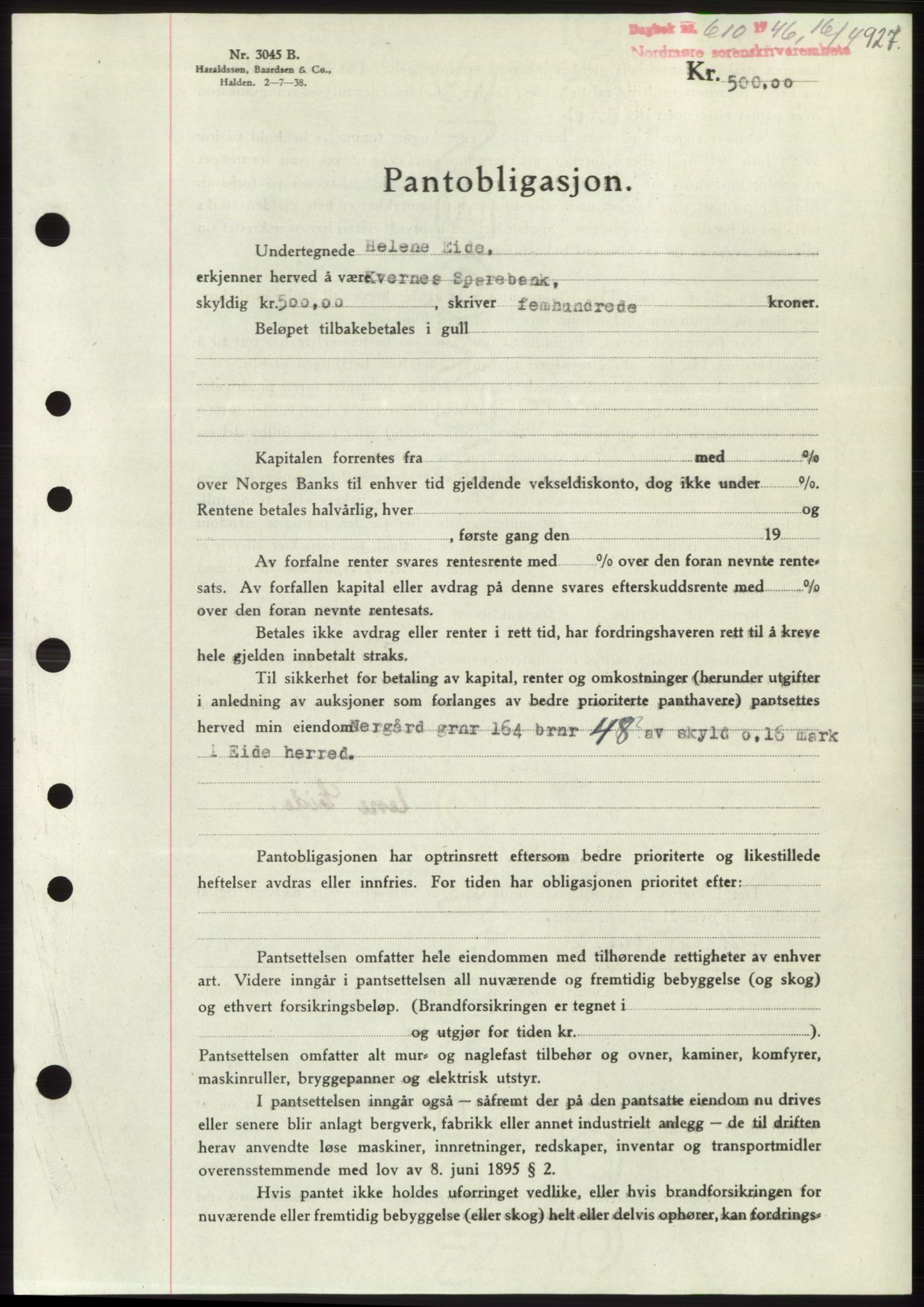 Nordmøre sorenskriveri, AV/SAT-A-4132/1/2/2Ca: Pantebok nr. B93b, 1946-1946, Dagboknr: 610/1946