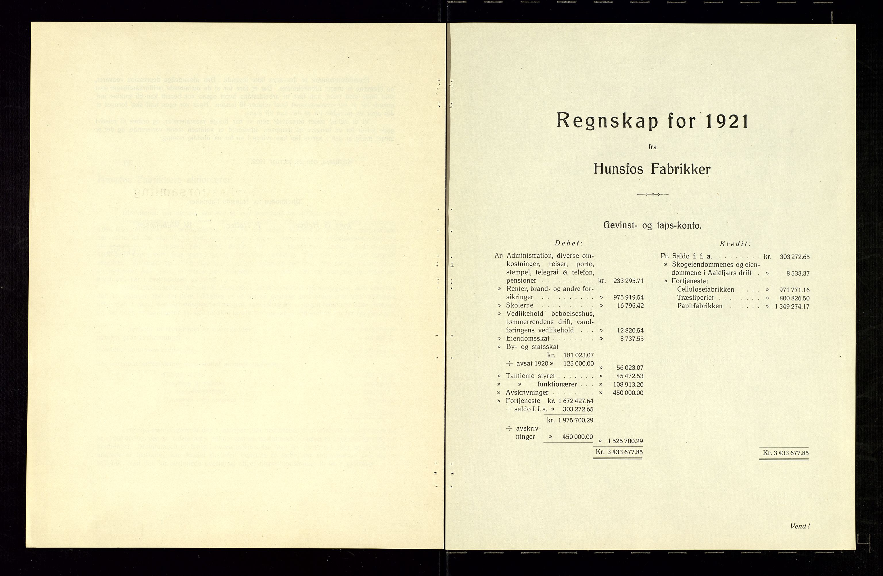 Hunsfos fabrikker, SAK/D/1440/01/L0001/0003: Vedtekter, anmeldelser og årsberetninger / Årsberetninger og regnskap, 1918-1989, s. 19
