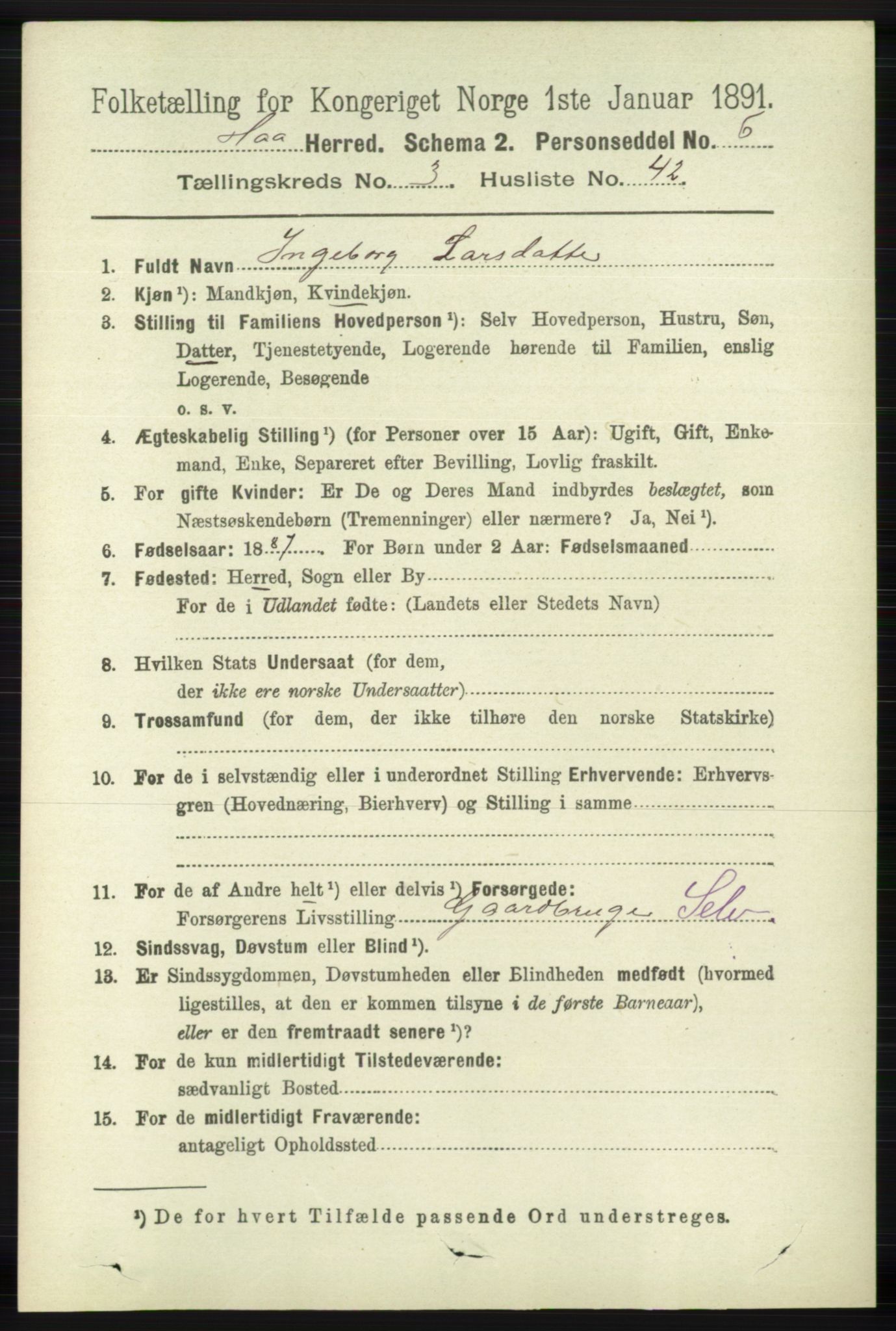RA, Folketelling 1891 for 1119 Hå herred, 1891, s. 998