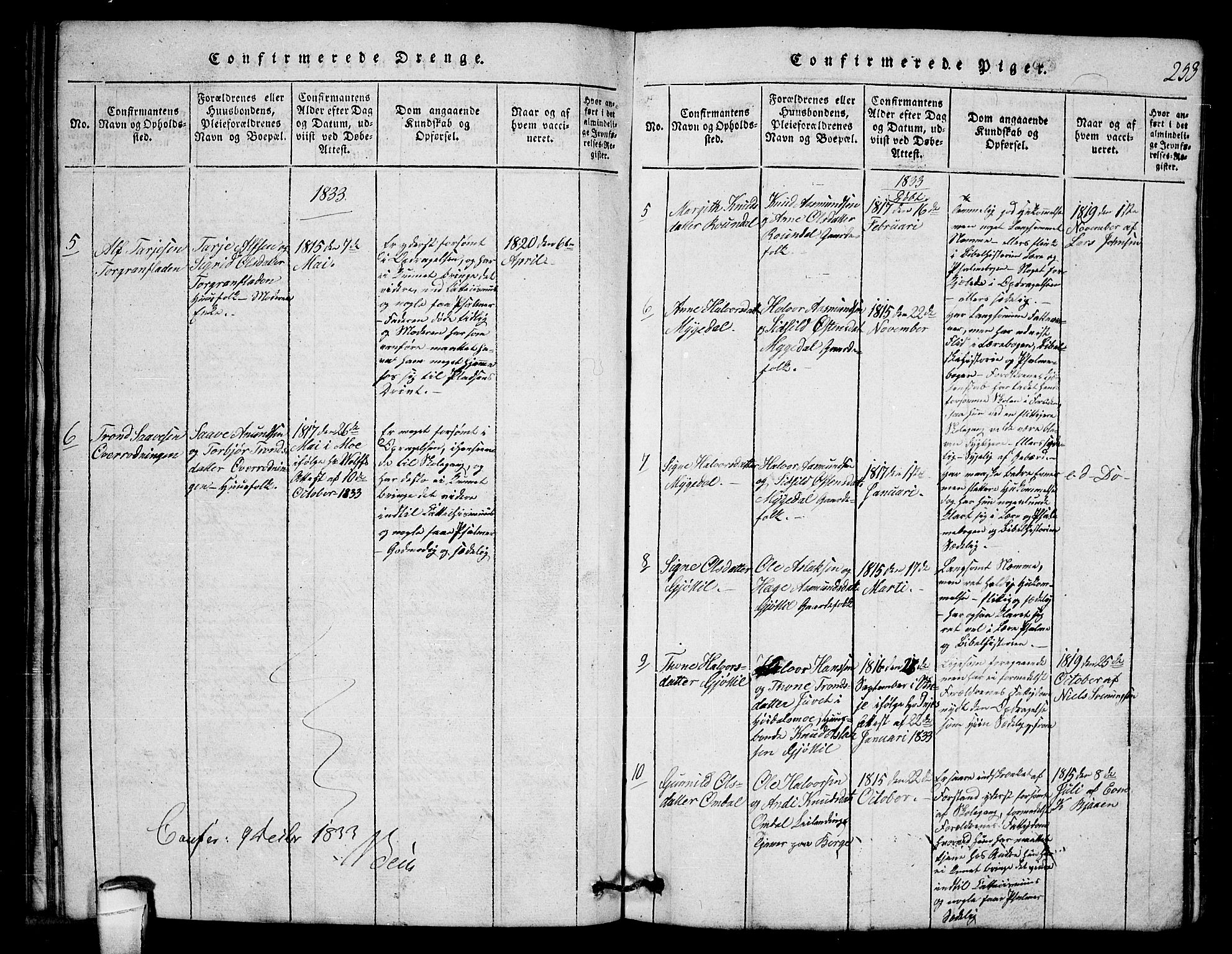 Lårdal kirkebøker, SAKO/A-284/G/Gb/L0001: Klokkerbok nr. II 1, 1815-1865, s. 253