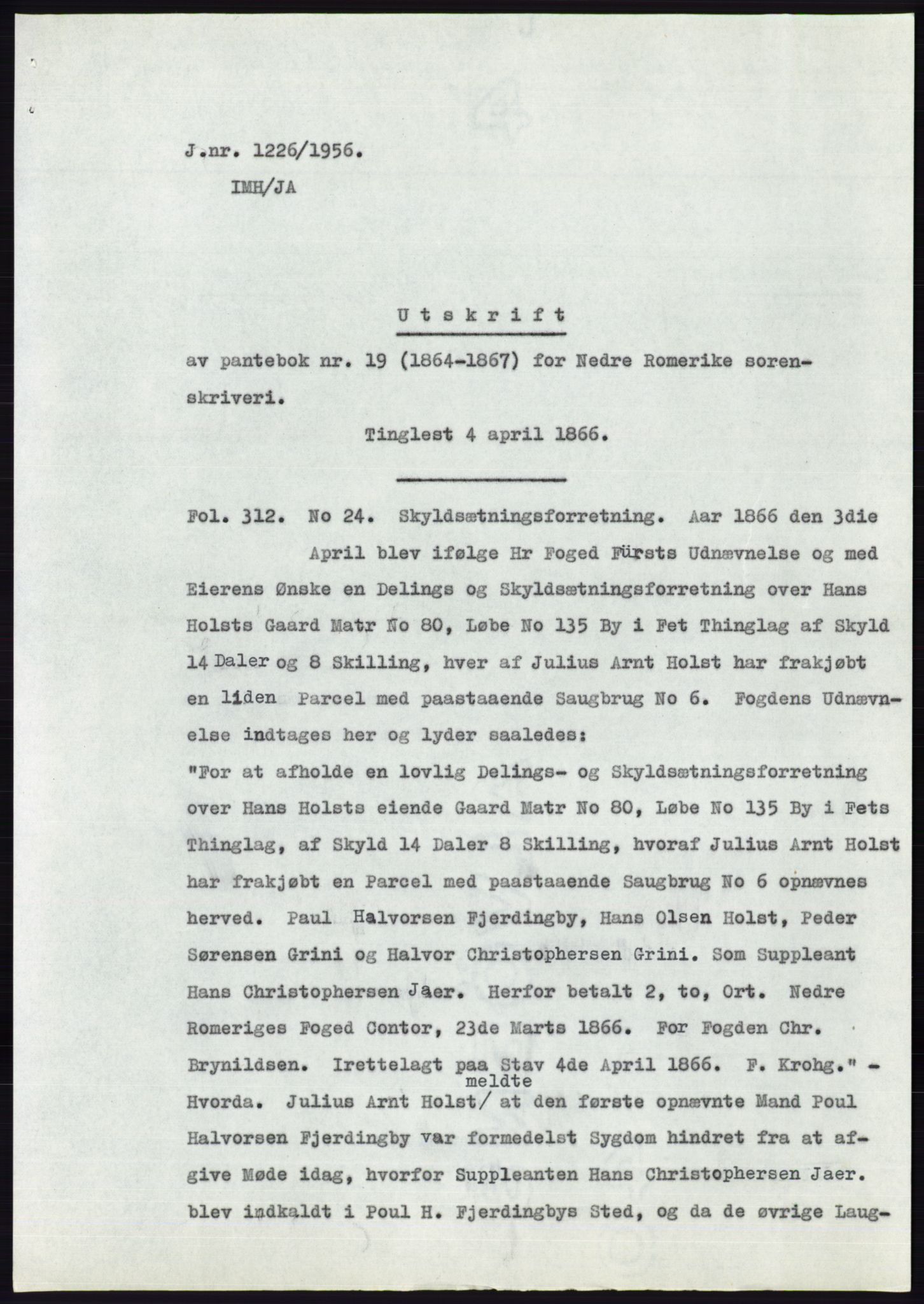 Statsarkivet i Oslo, SAO/A-10621/Z/Zd/L0005: Avskrifter, j.nr 801-1262/1956, 1956, s. 170