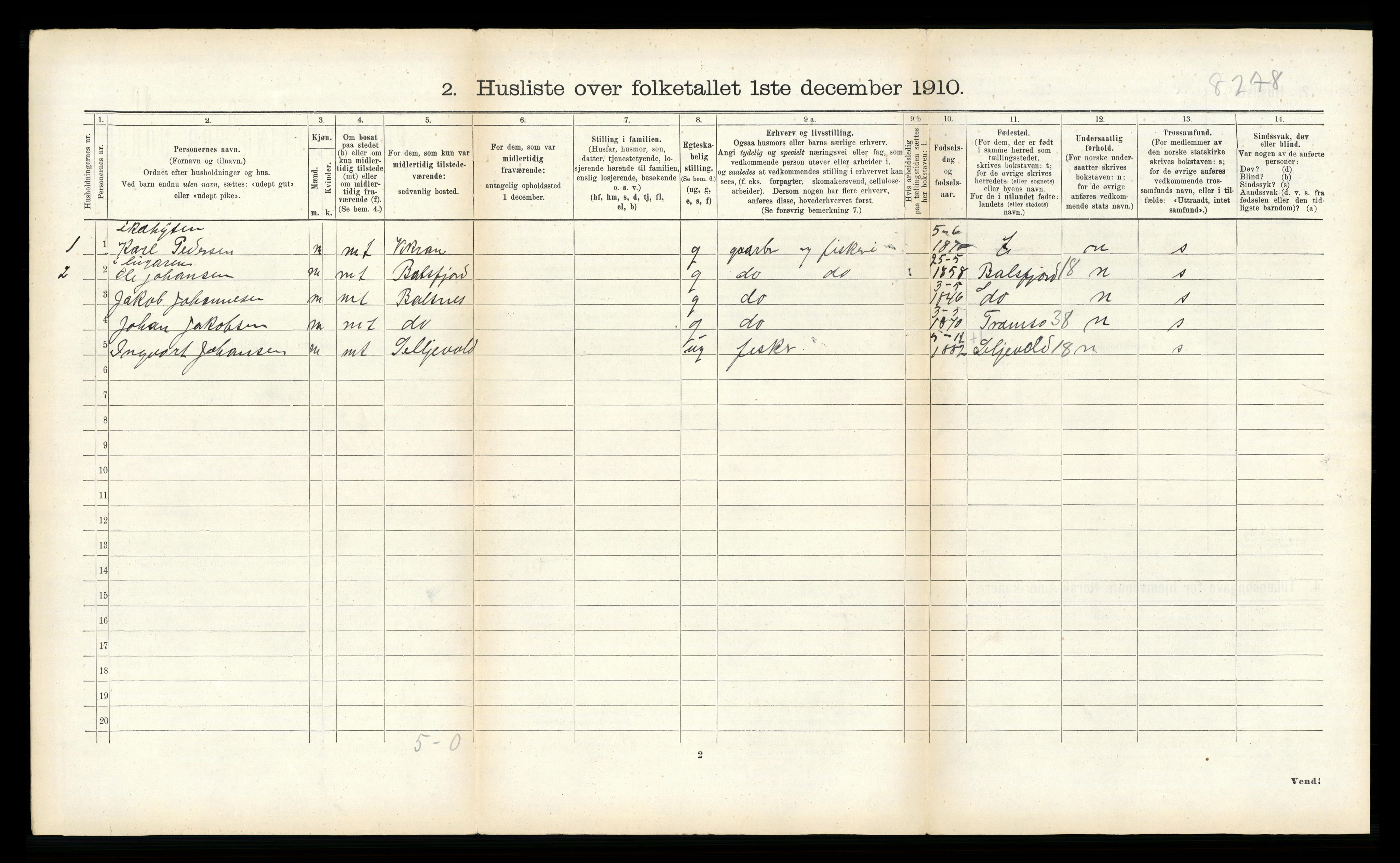 RA, Folketelling 1910 for 1934 Tromsøysund herred, 1910, s. 1322