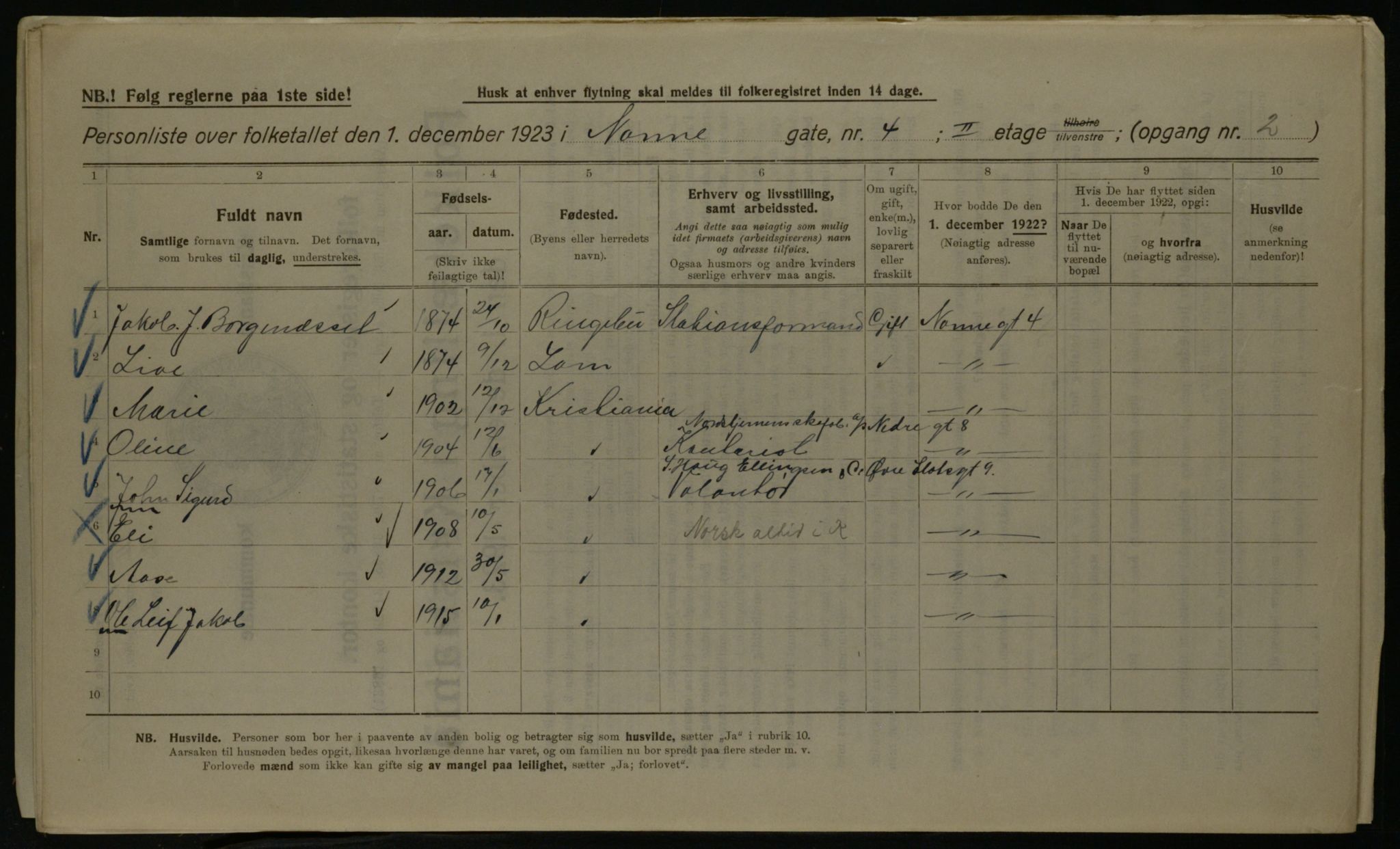OBA, Kommunal folketelling 1.12.1923 for Kristiania, 1923, s. 78595