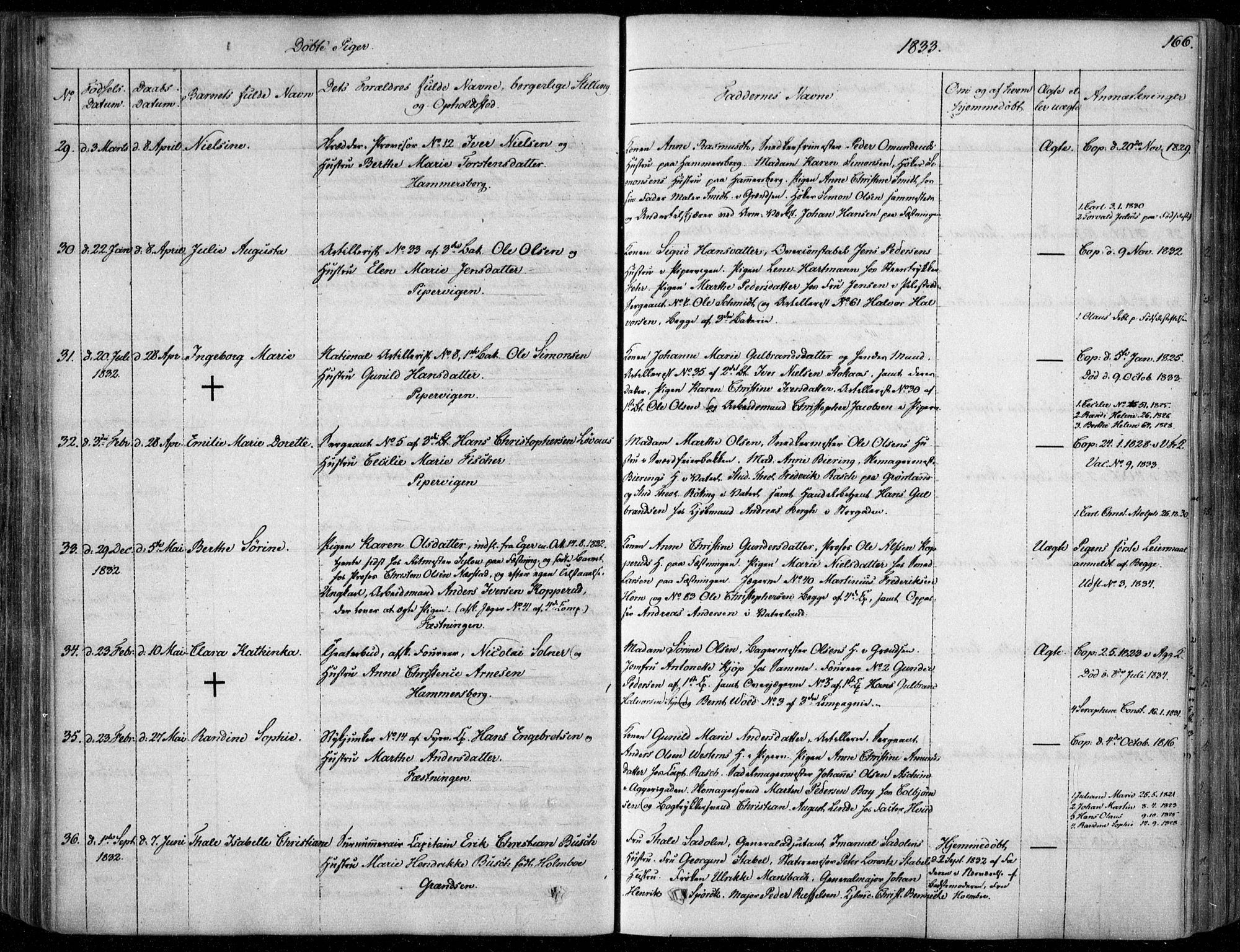 Garnisonsmenigheten Kirkebøker, SAO/A-10846/F/Fa/L0006: Ministerialbok nr. 6, 1828-1841, s. 166