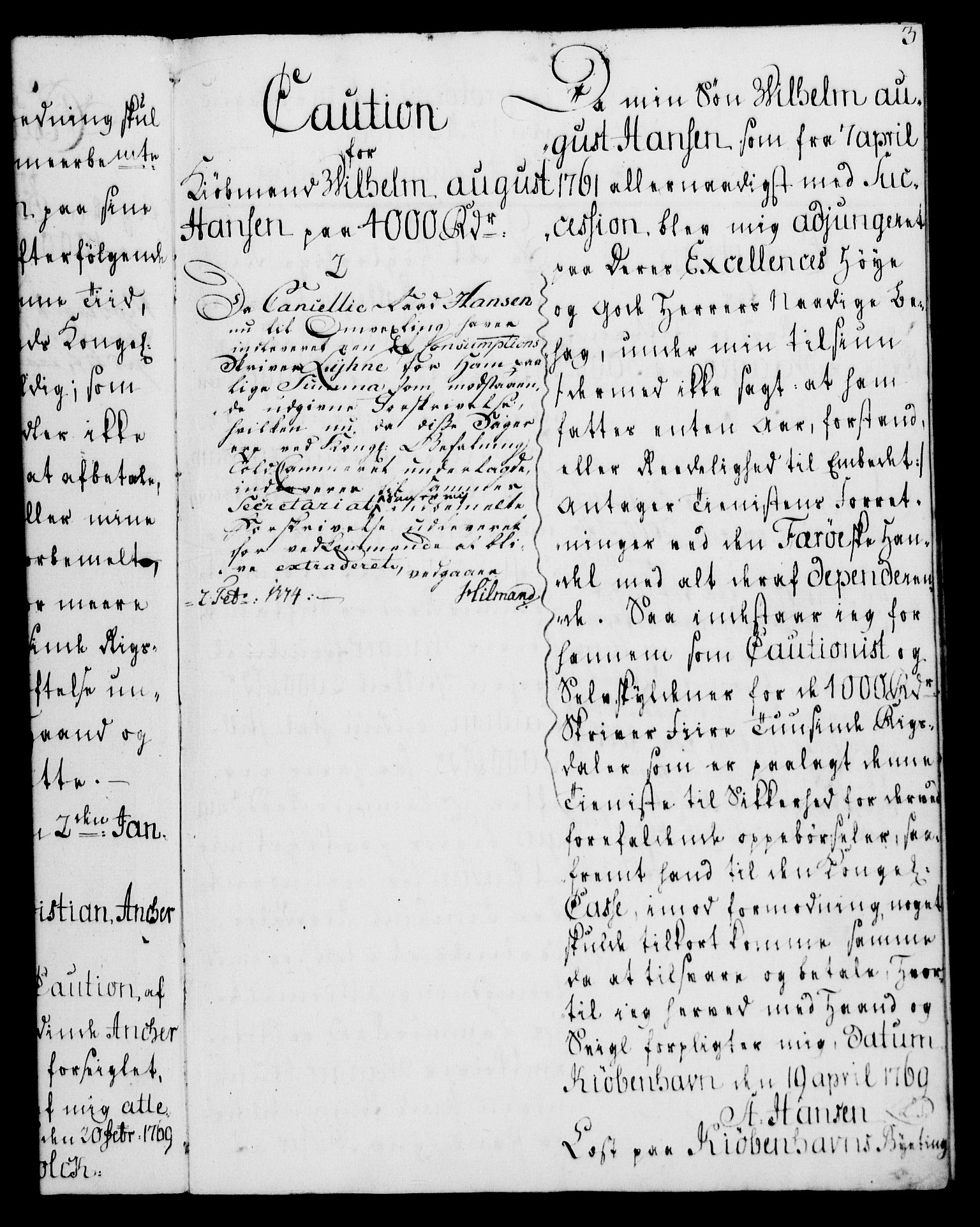 Rentekammeret, Kammerkanselliet, RA/EA-3111/G/Gh/Ghd/L0005: Kausjonsprotokoll med register (merket RK 53.43), 1769-1794, s. 3