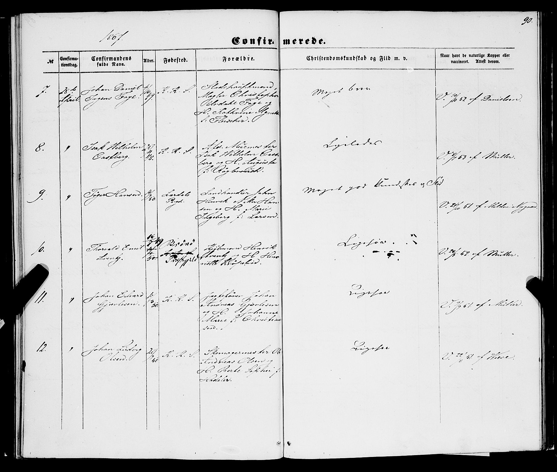 Korskirken sokneprestembete, SAB/A-76101/H/Haa/L0069: Residerende kapellans bok nr. A 4, 1856-1869, s. 90
