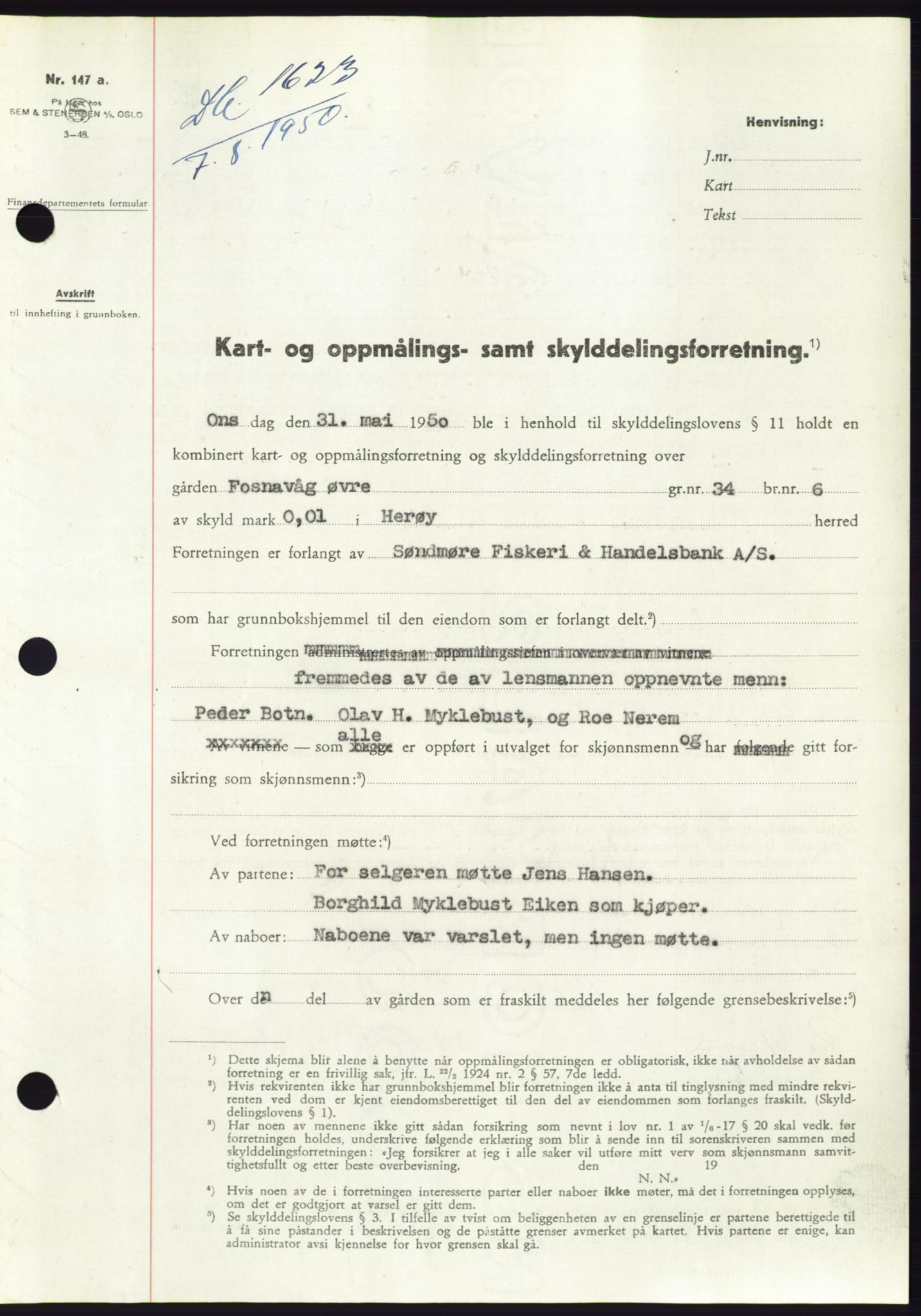 Søre Sunnmøre sorenskriveri, SAT/A-4122/1/2/2C/L0087: Pantebok nr. 13A, 1950-1950, Dagboknr: 1623/1950