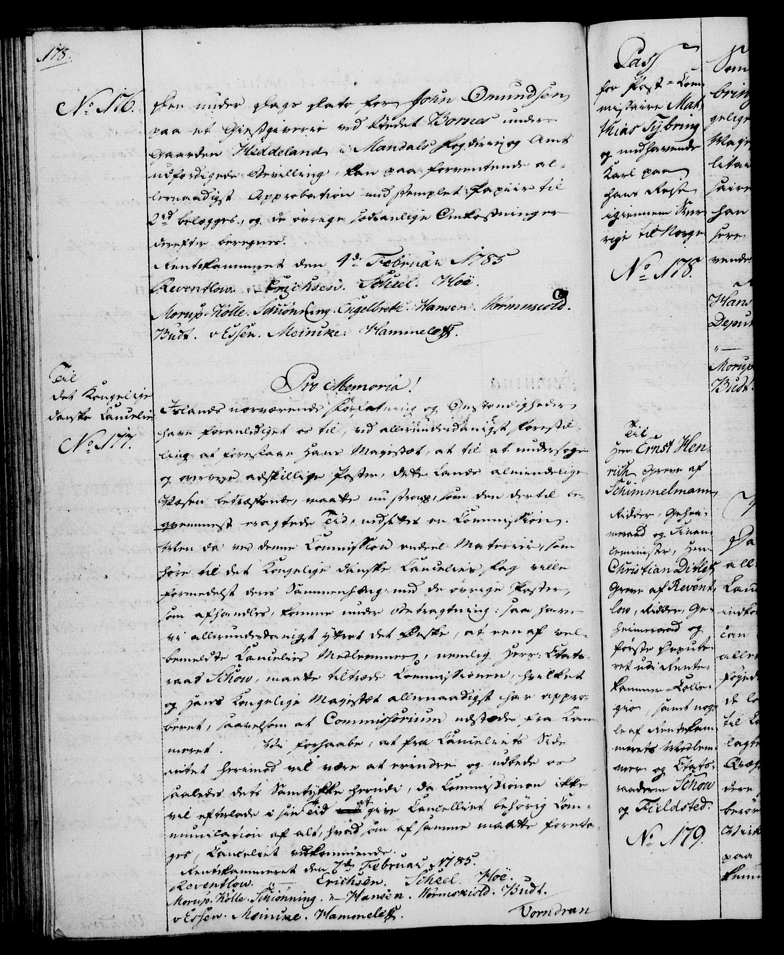 Rentekammeret, Kammerkanselliet, RA/EA-3111/G/Gg/Gga/L0013: Norsk ekspedisjonsprotokoll med register (merket RK 53.13), 1784-1787, s. 178