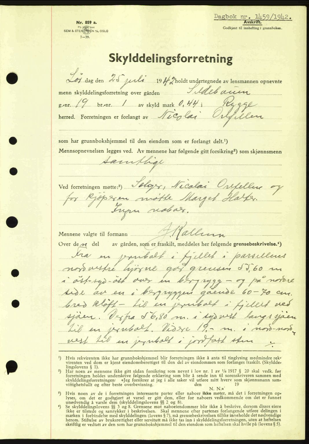 Moss sorenskriveri, SAO/A-10168: Pantebok nr. A10, 1942-1943, Dagboknr: 1459/1942