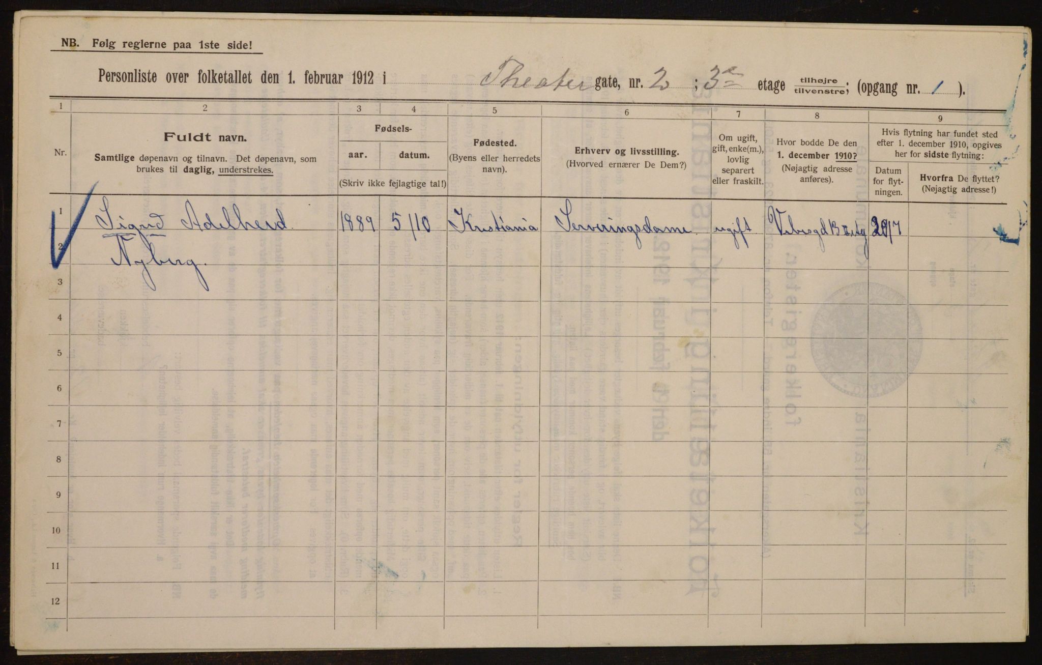 OBA, Kommunal folketelling 1.2.1912 for Kristiania, 1912, s. 107128