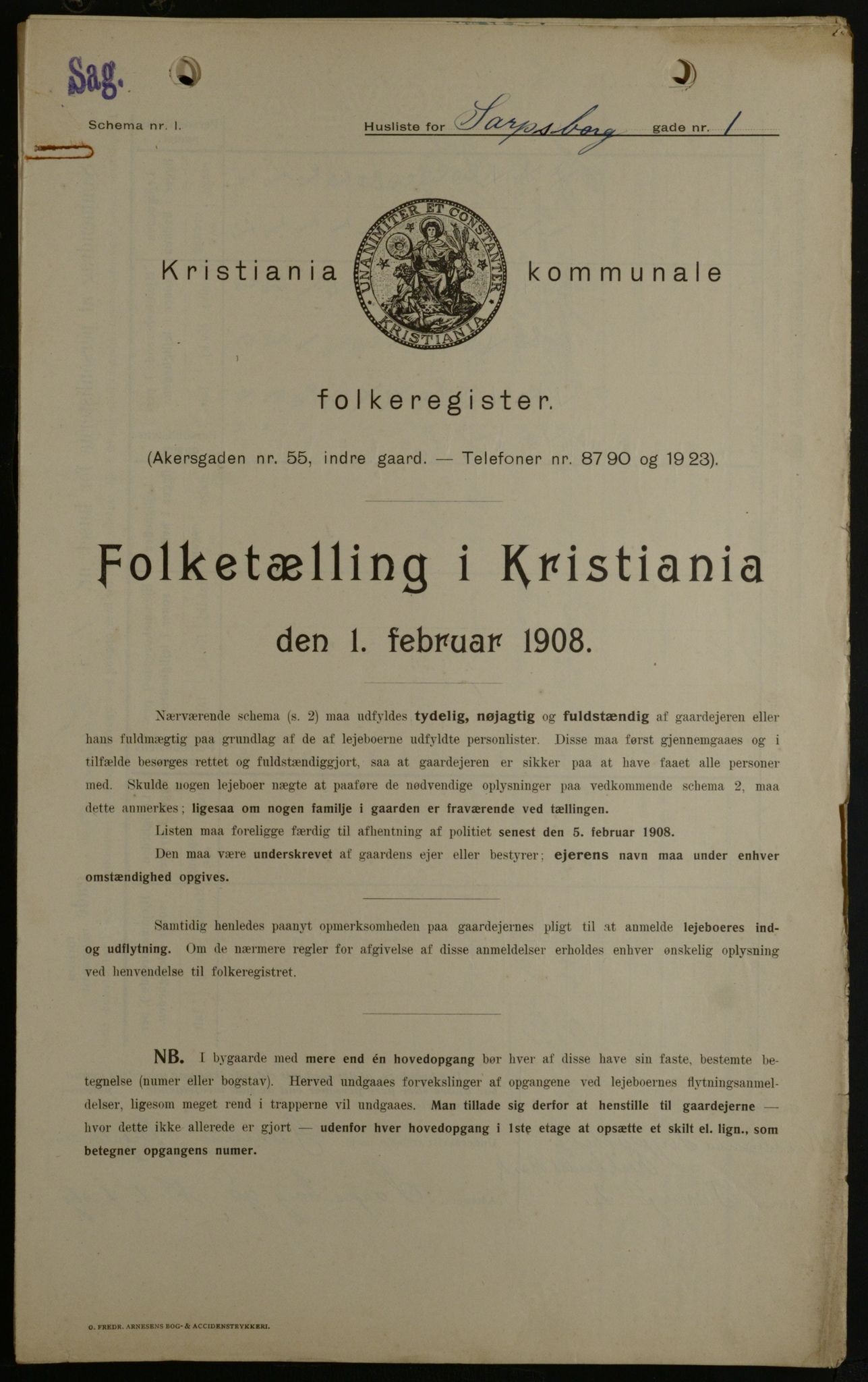 OBA, Kommunal folketelling 1.2.1908 for Kristiania kjøpstad, 1908, s. 80309