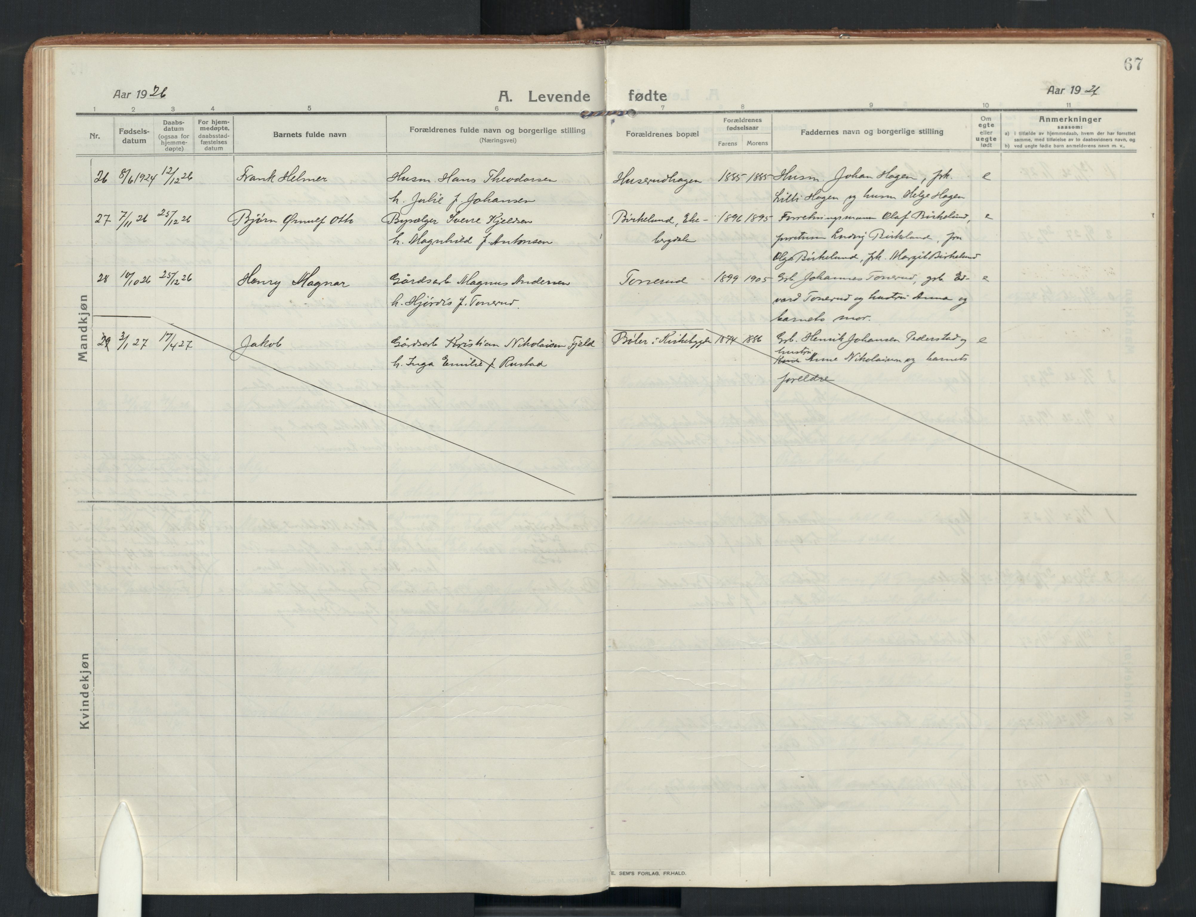 Enebakk prestekontor Kirkebøker, AV/SAO-A-10171c/F/Fa/L0019: Ministerialbok nr. I 19, 1912-1935, s. 67