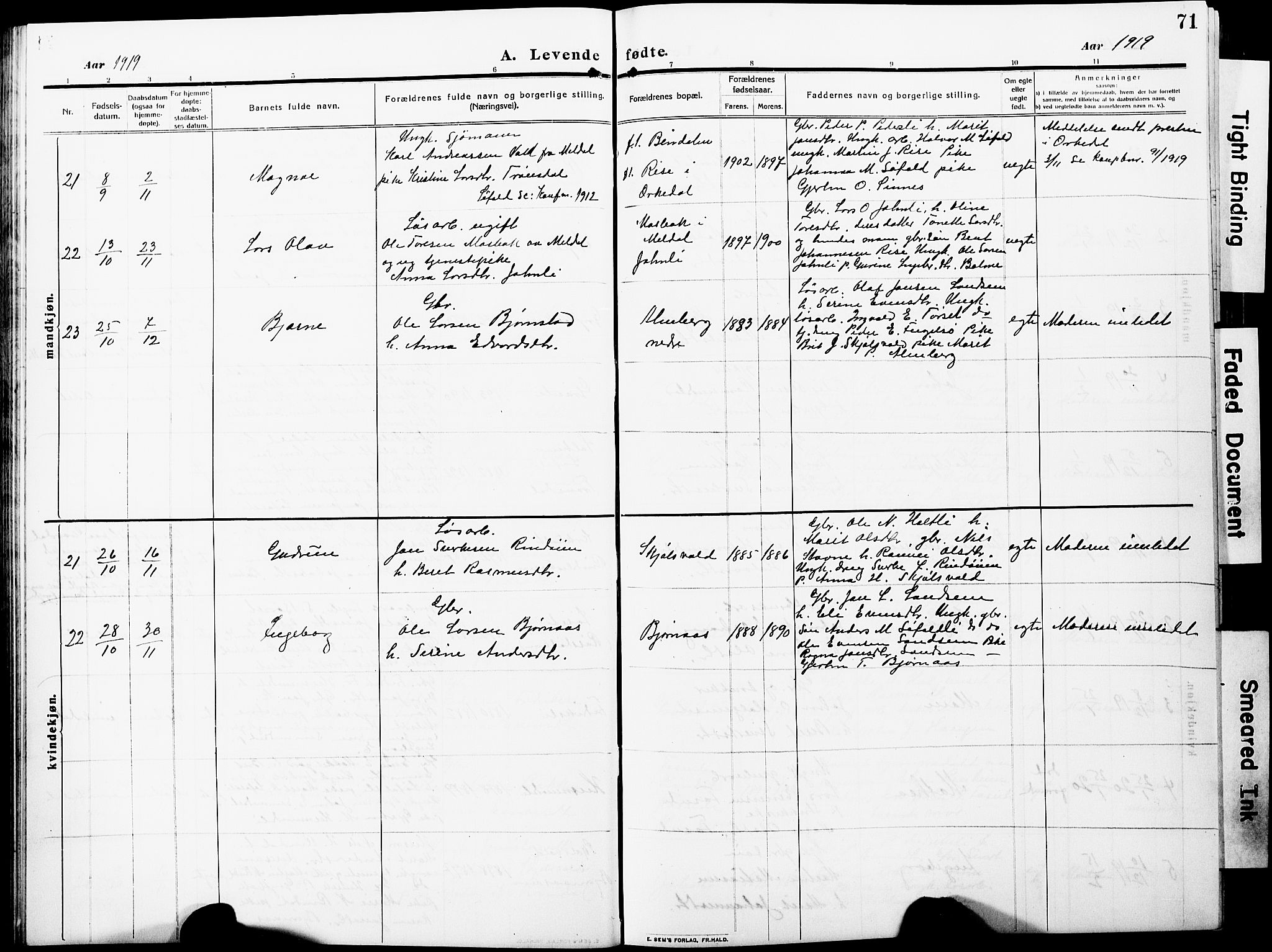 Ministerialprotokoller, klokkerbøker og fødselsregistre - Møre og Romsdal, AV/SAT-A-1454/598/L1079: Klokkerbok nr. 598C04, 1909-1927, s. 71