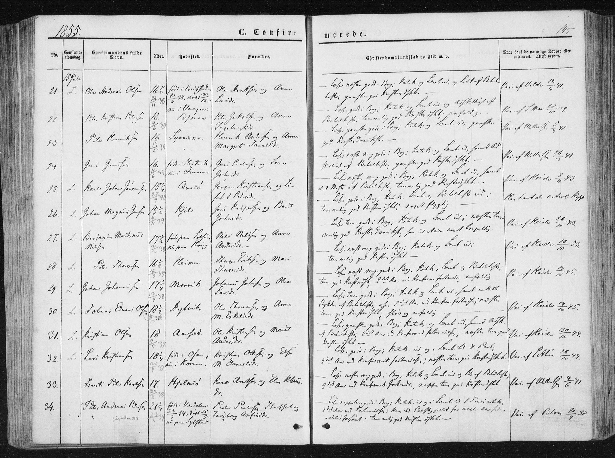 Ministerialprotokoller, klokkerbøker og fødselsregistre - Nord-Trøndelag, SAT/A-1458/780/L0640: Ministerialbok nr. 780A05, 1845-1856, s. 145