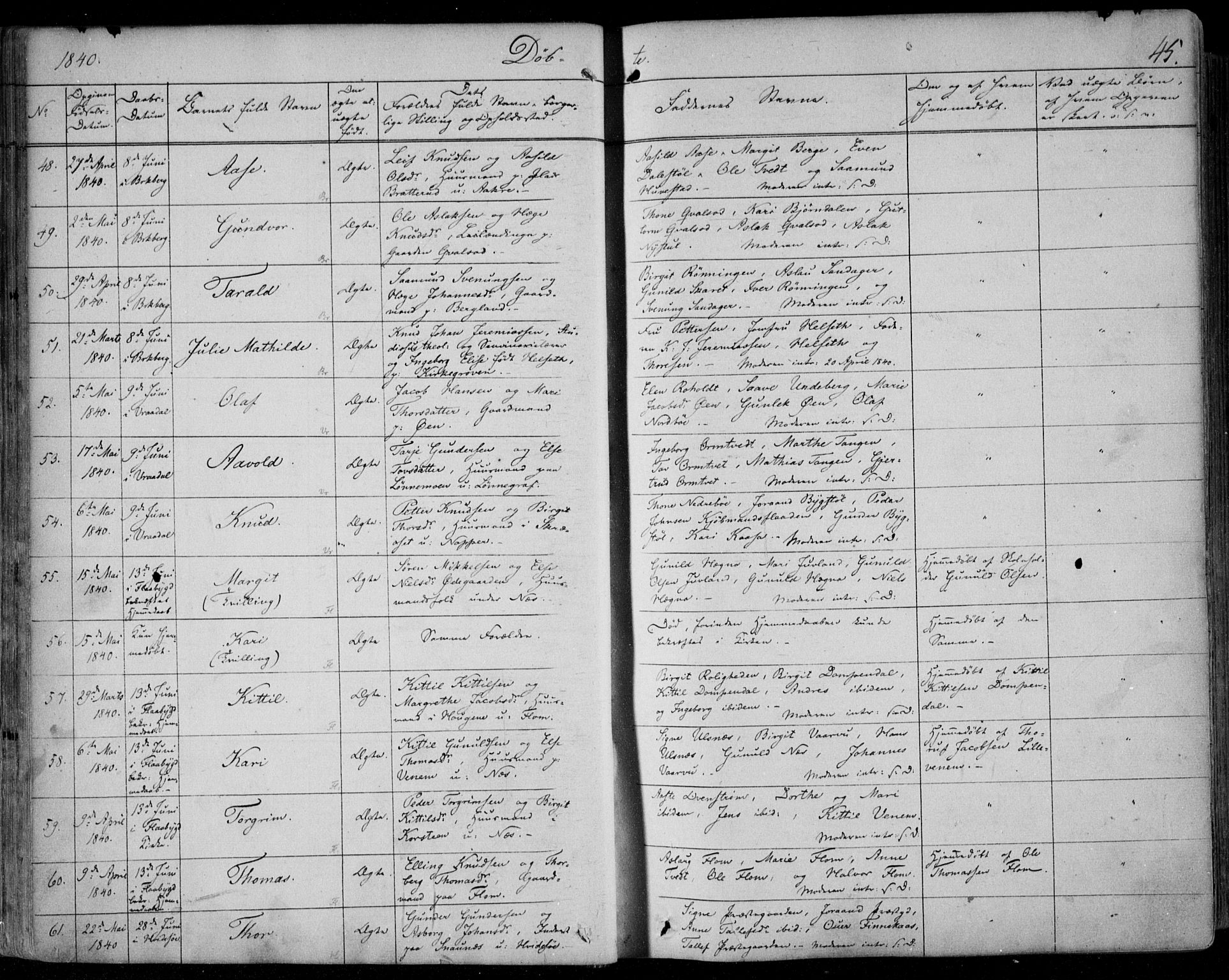Kviteseid kirkebøker, AV/SAKO-A-276/F/Fa/L0006: Ministerialbok nr. I 6, 1836-1858, s. 45
